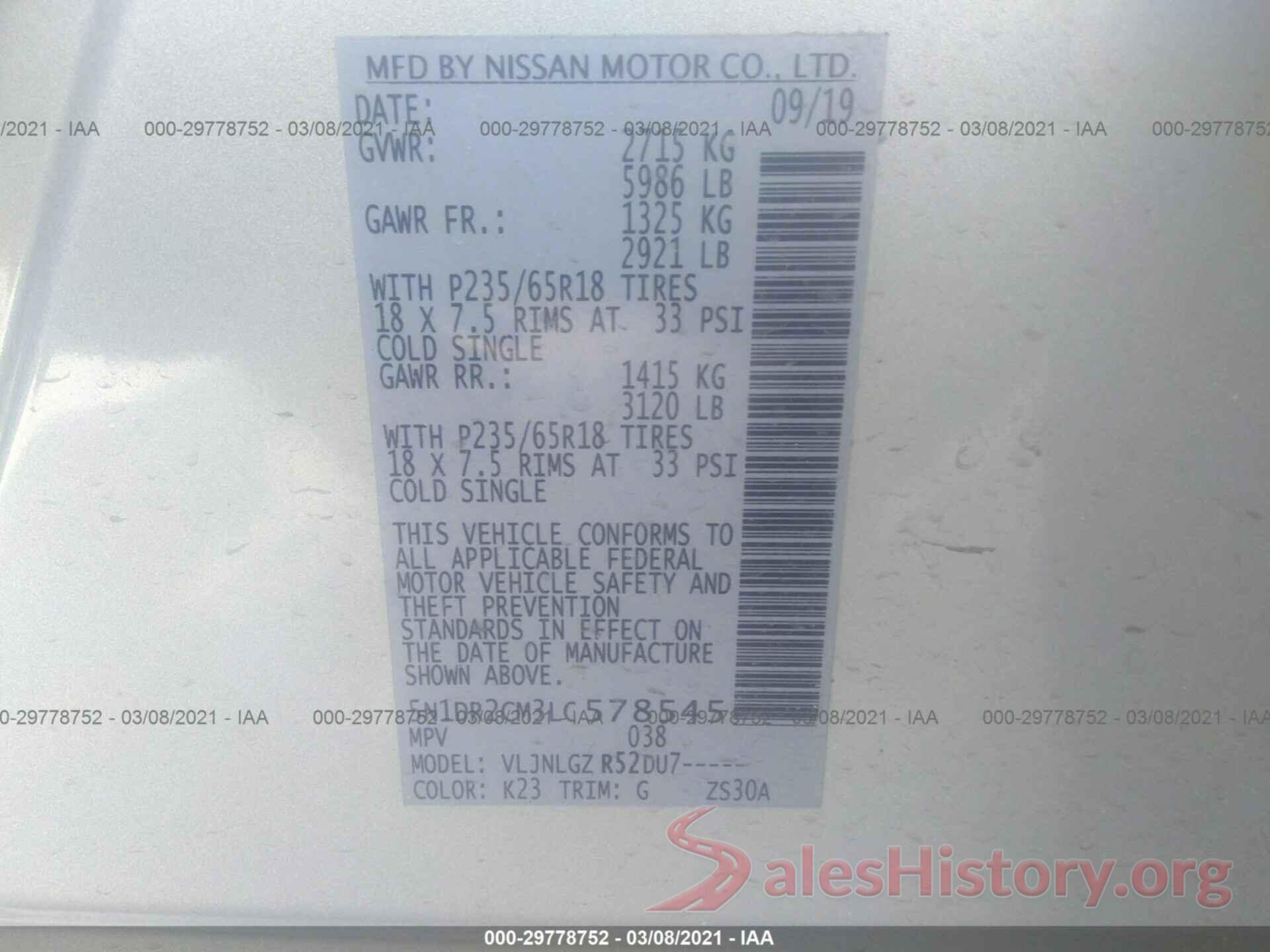 5N1DR2CM3LC578545 2020 NISSAN PATHFINDER