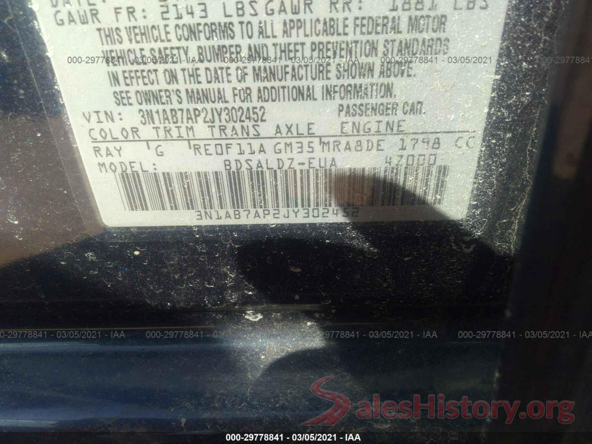 3N1AB7AP2JY302452 2018 NISSAN SENTRA