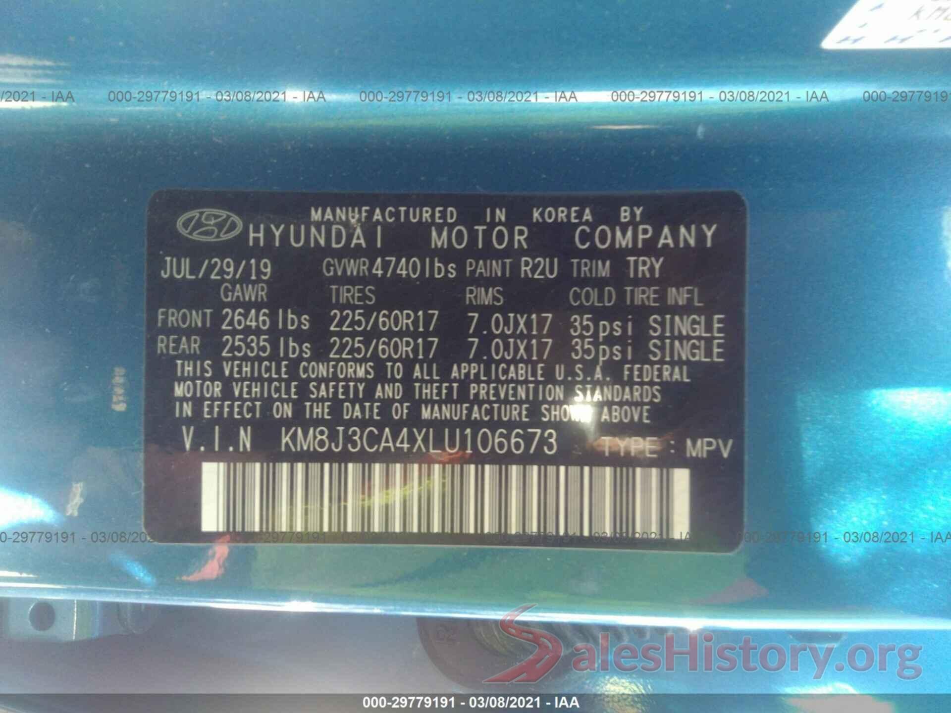 KM8J3CA4XLU106673 2020 HYUNDAI TUCSON