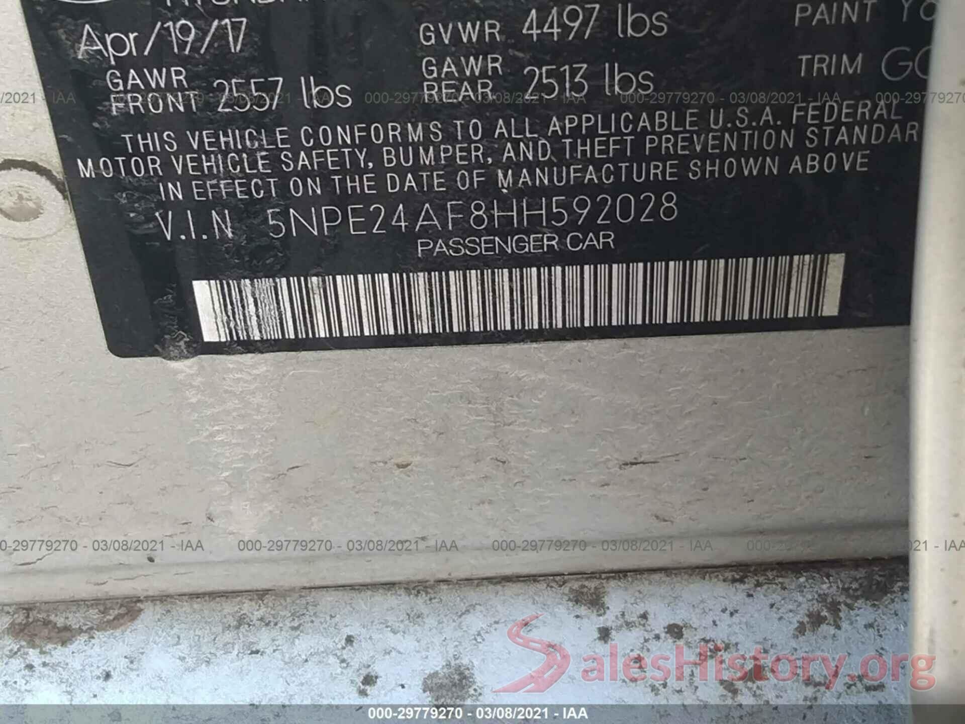 5NPE24AF8HH592028 2017 HYUNDAI SONATA