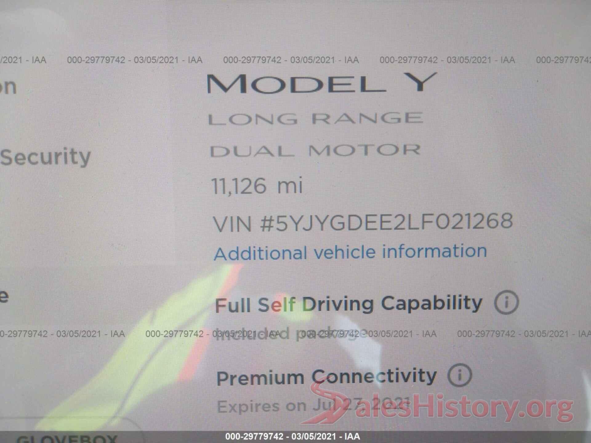 5YJYGDEE2LF021268 2020 TESLA MODEL Y