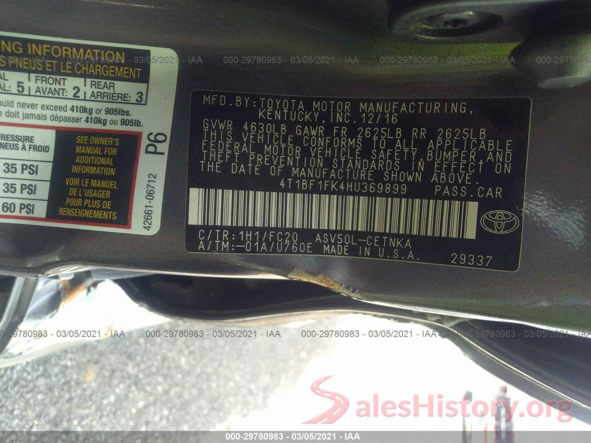 4T1BF1FK4HU369899 2017 TOYOTA CAMRY