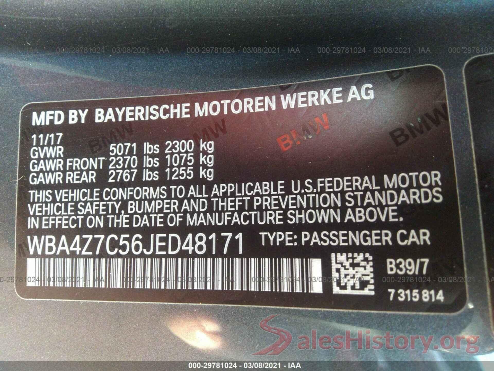 WBA4Z7C56JED48171 2018 BMW 4 SERIES