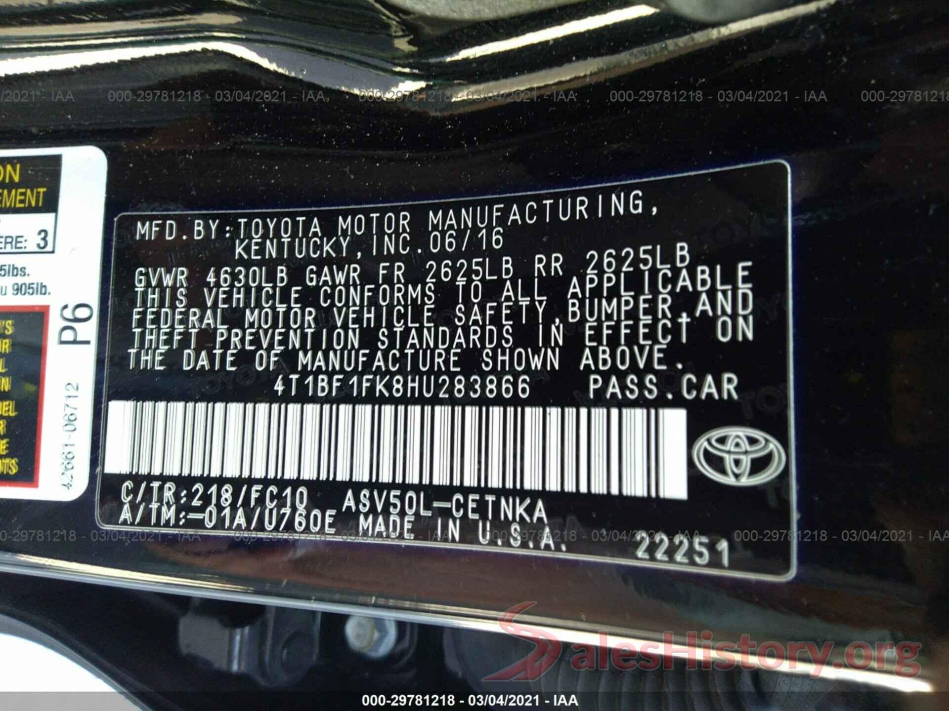 4T1BF1FK8HU283866 2017 TOYOTA CAMRY