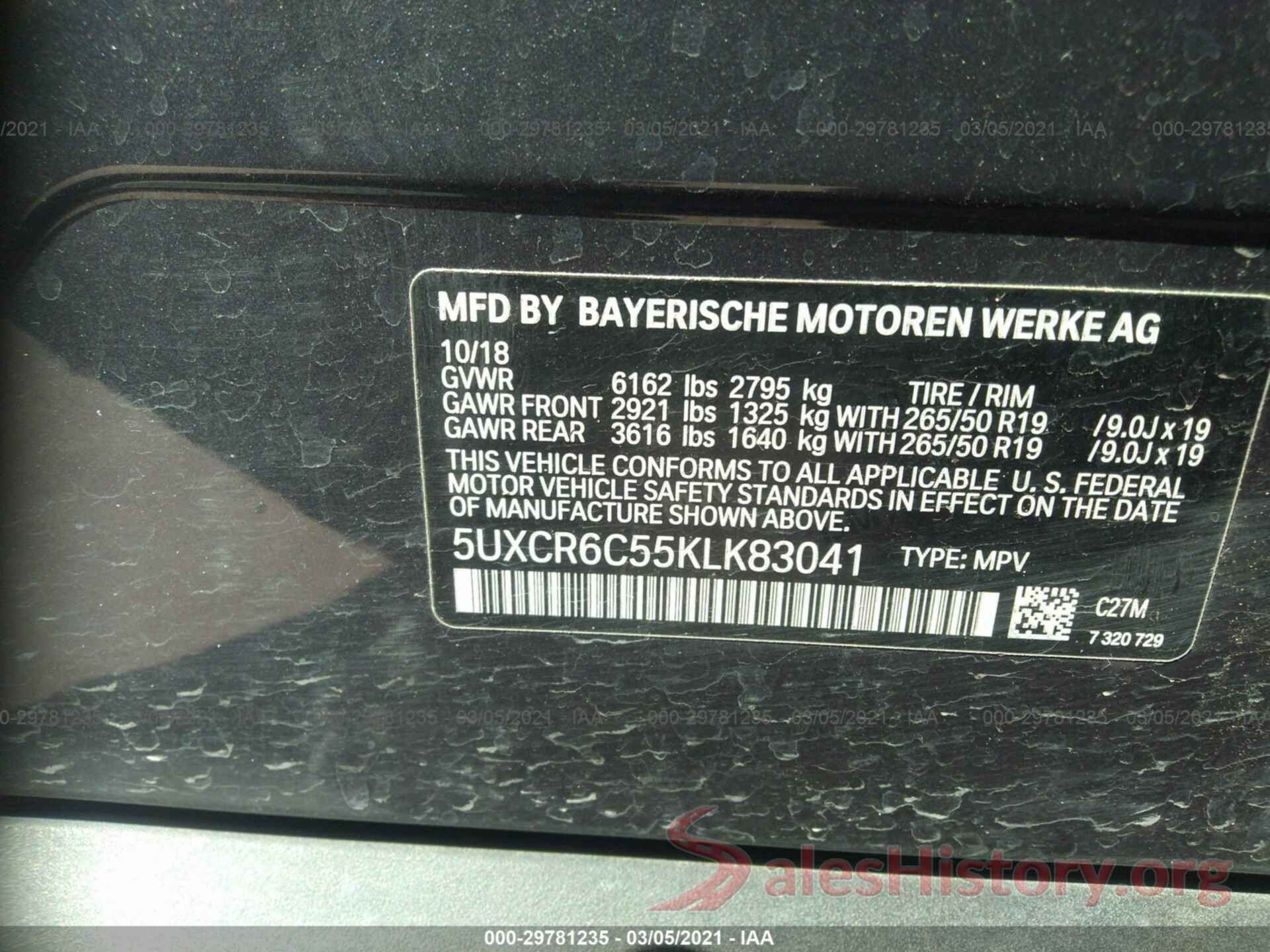 5UXCR6C55KLK83041 2019 BMW X5