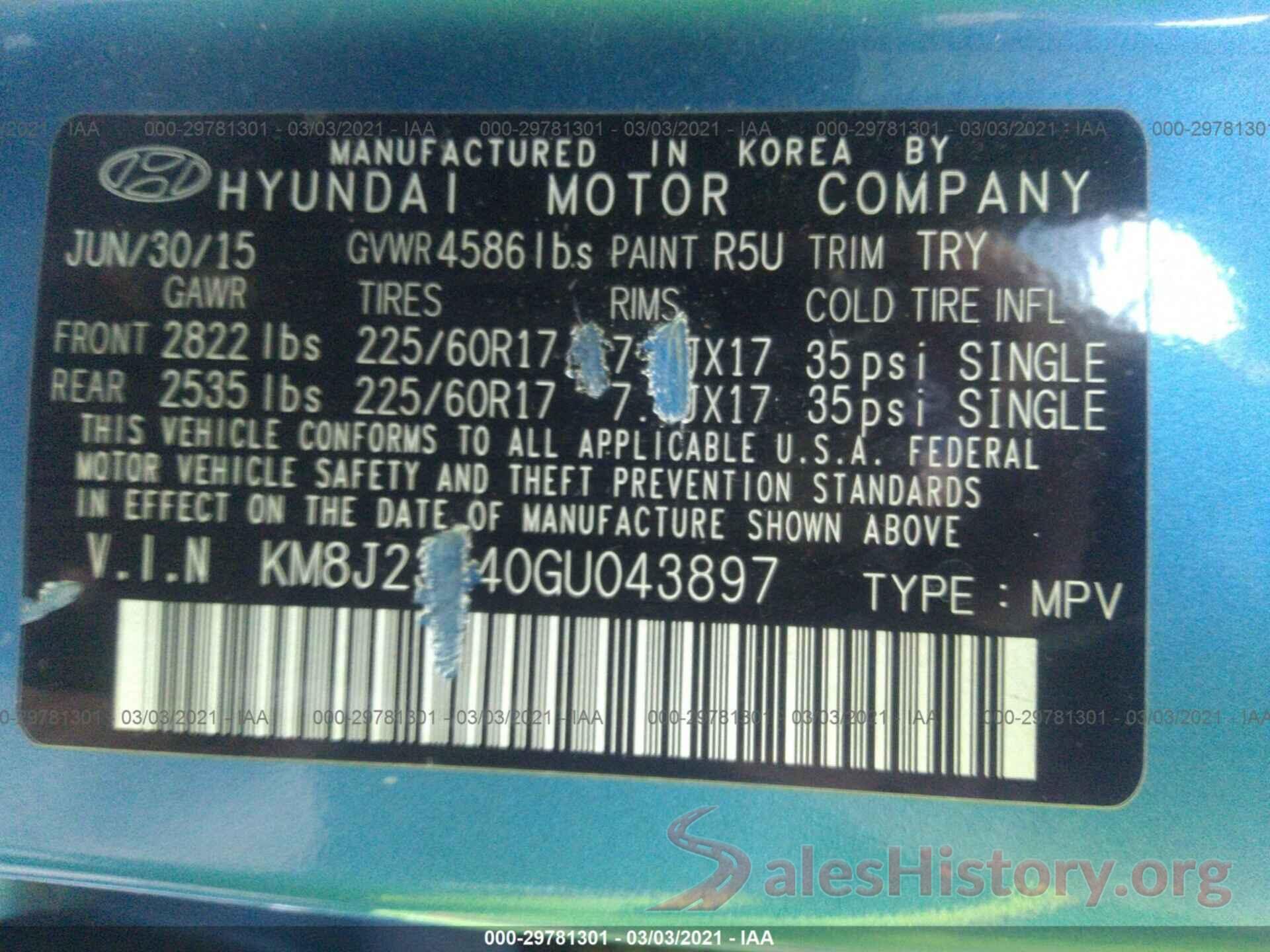 KM8J23A40GU043897 2016 HYUNDAI TUCSON