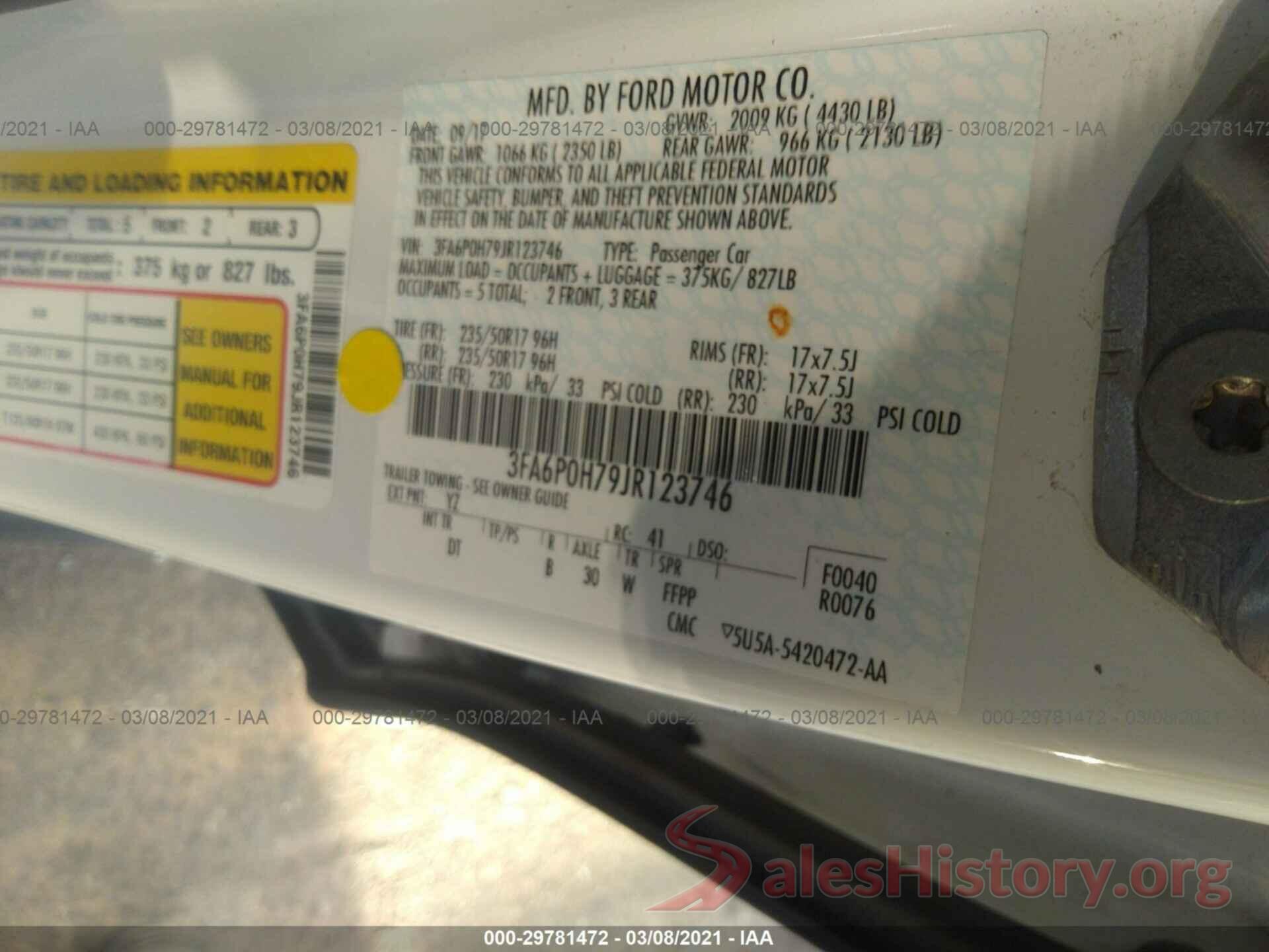 3FA6P0H79JR123746 2018 FORD FUSION