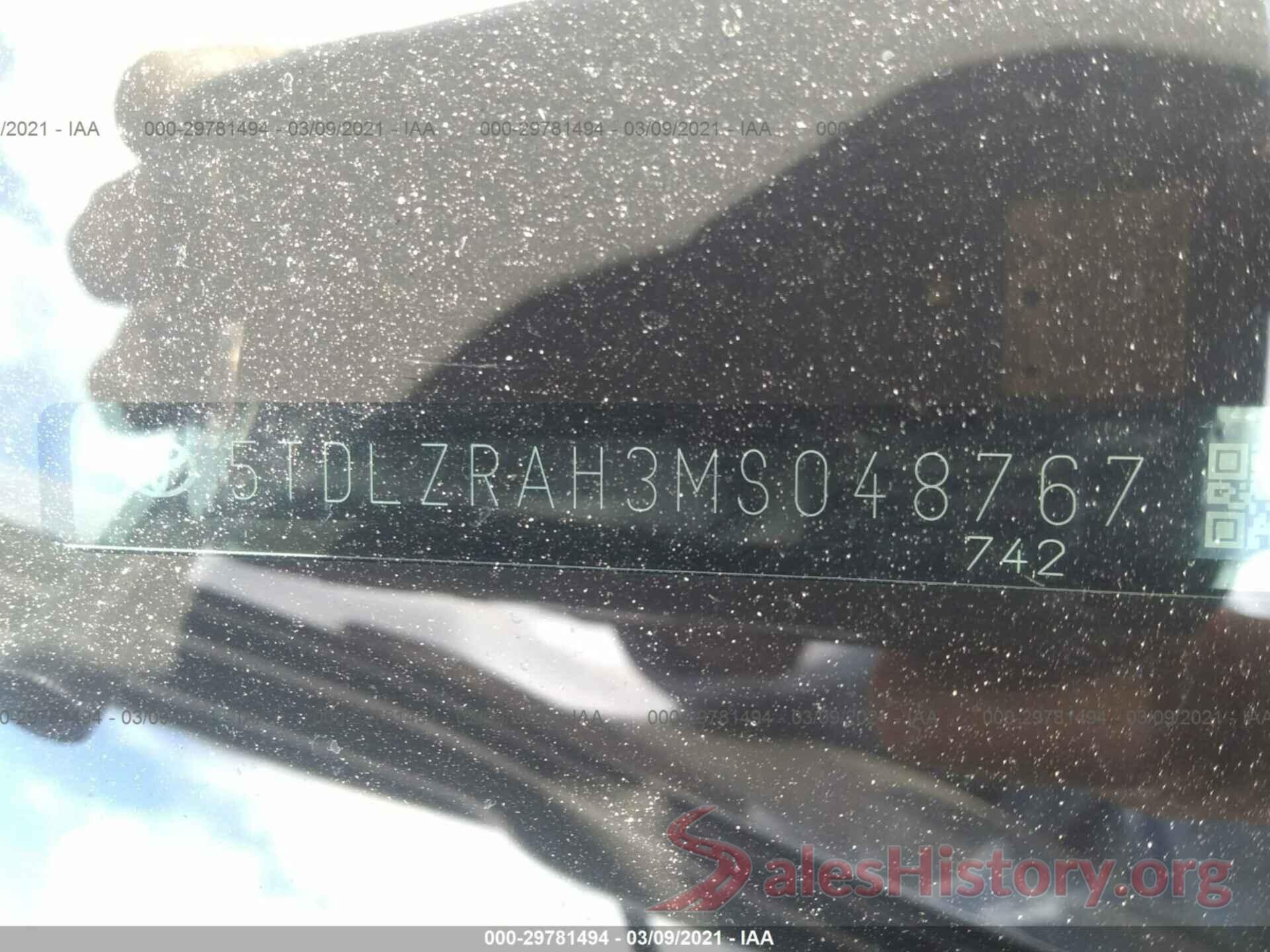 5TDLZRAH3MS048767 2021 TOYOTA HIGHLANDER