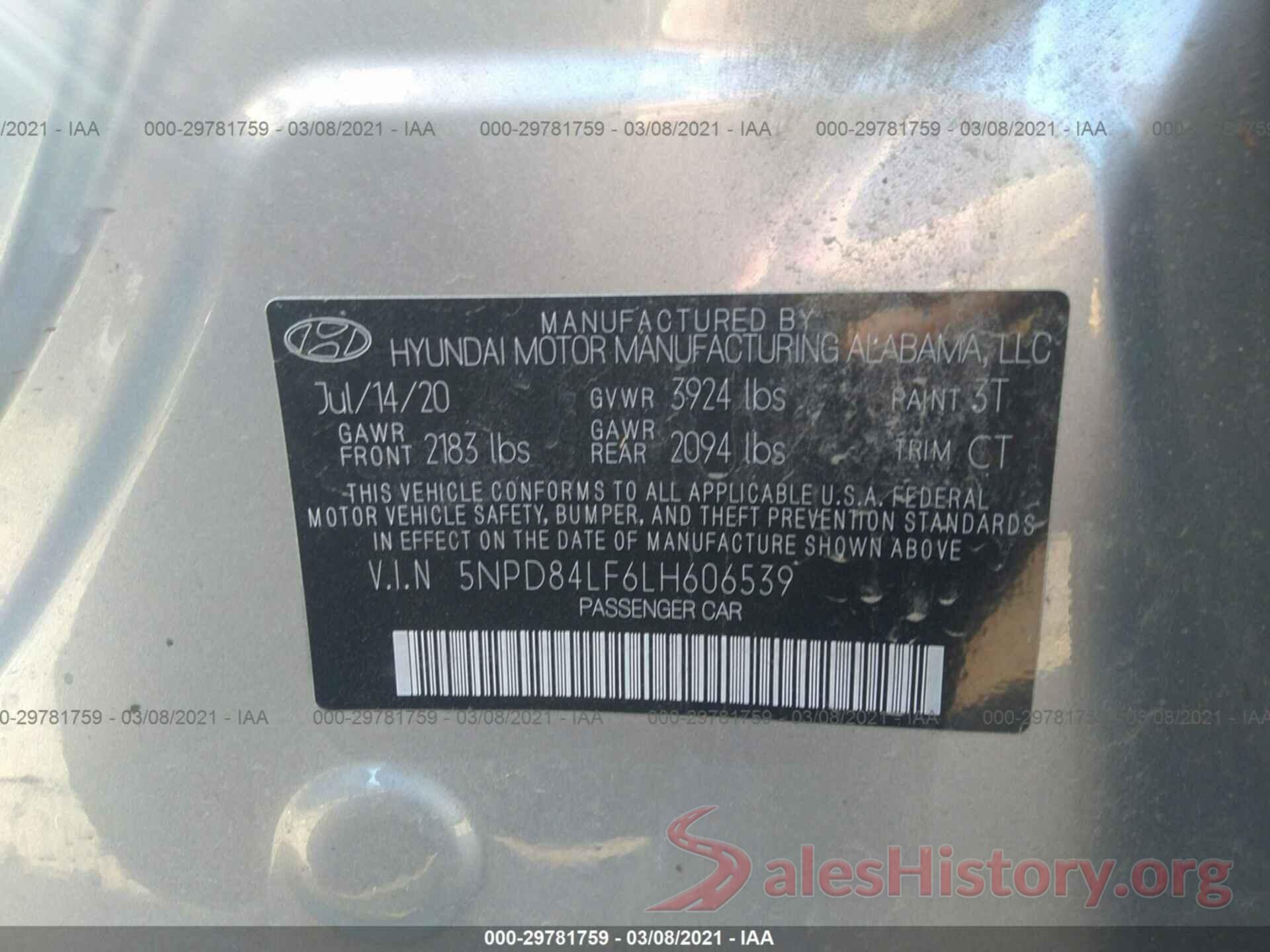 5NPD84LF6LH606539 2020 HYUNDAI ELANTRA