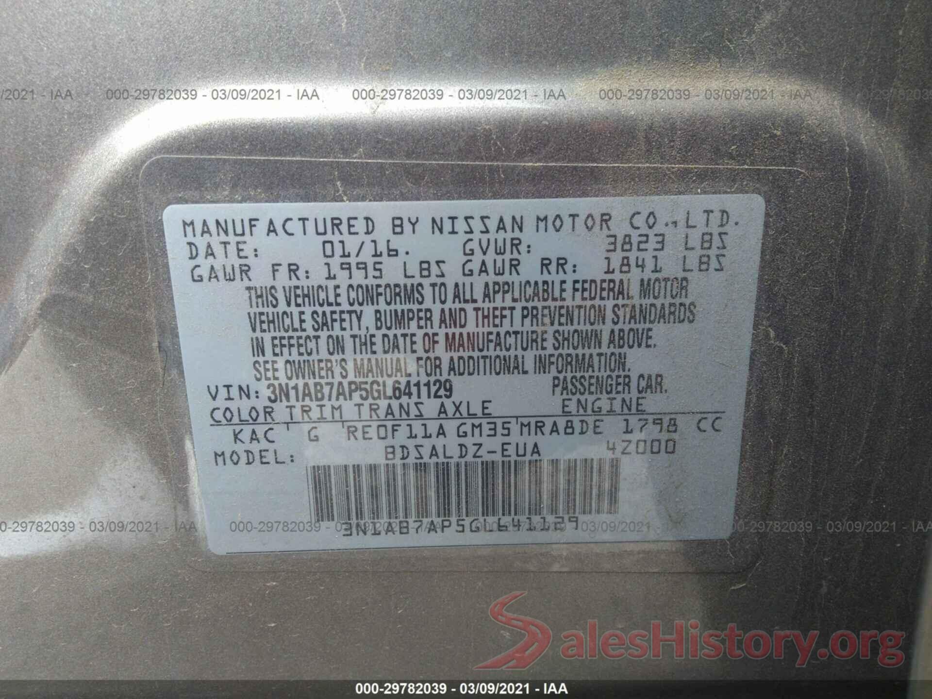 3N1AB7AP5GL641129 2016 NISSAN SENTRA