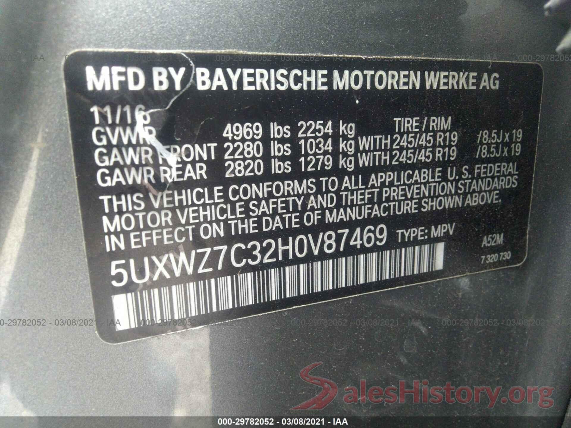 5UXWZ7C32H0V87469 2017 BMW X3