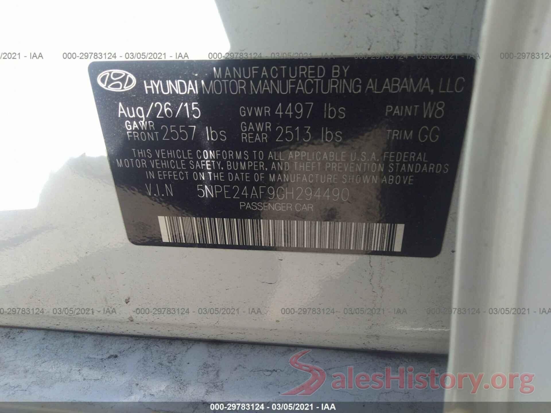 5NPE24AF9GH294490 2016 HYUNDAI SONATA