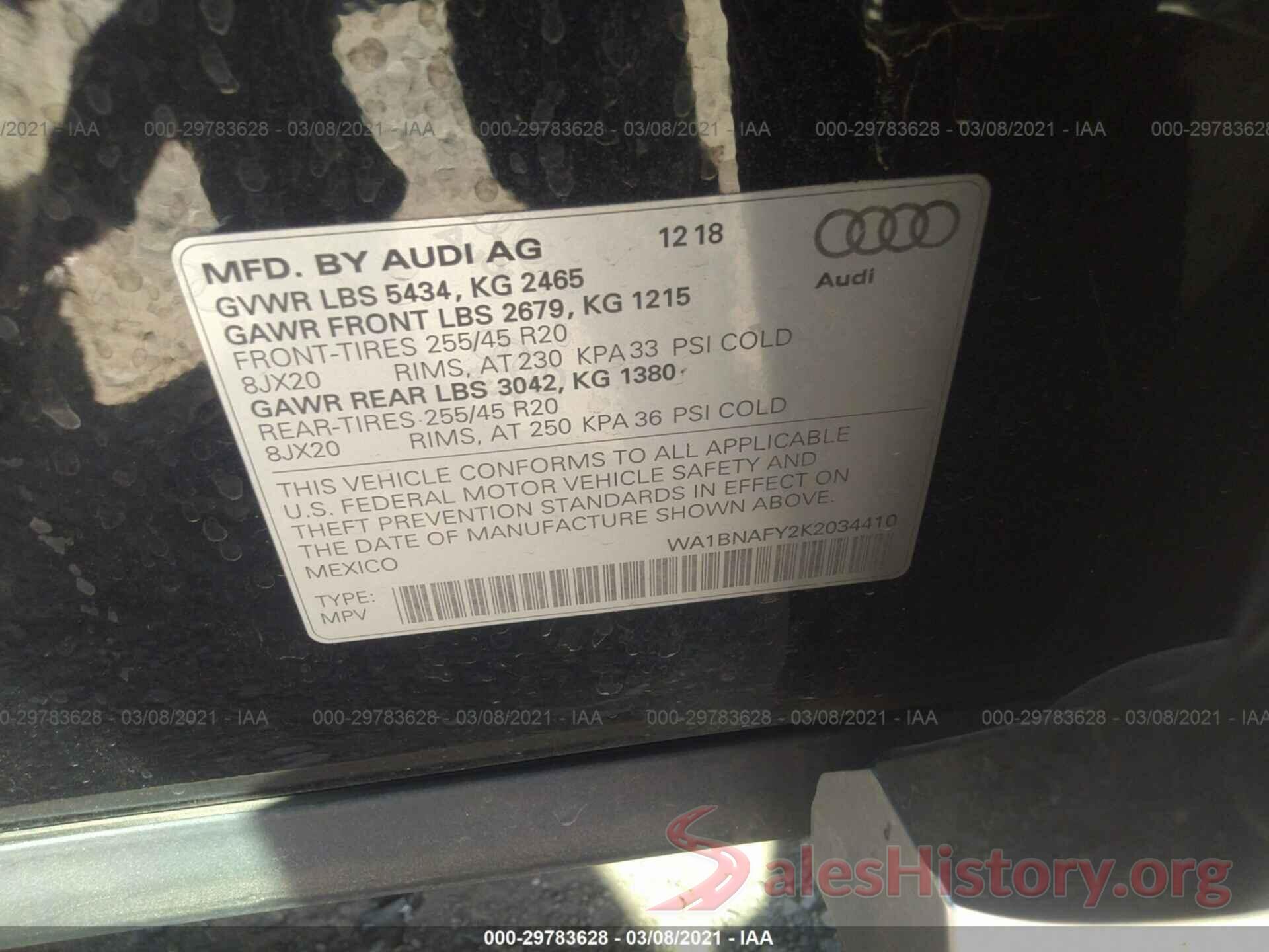 WA1BNAFY2K2034410 2019 AUDI Q5