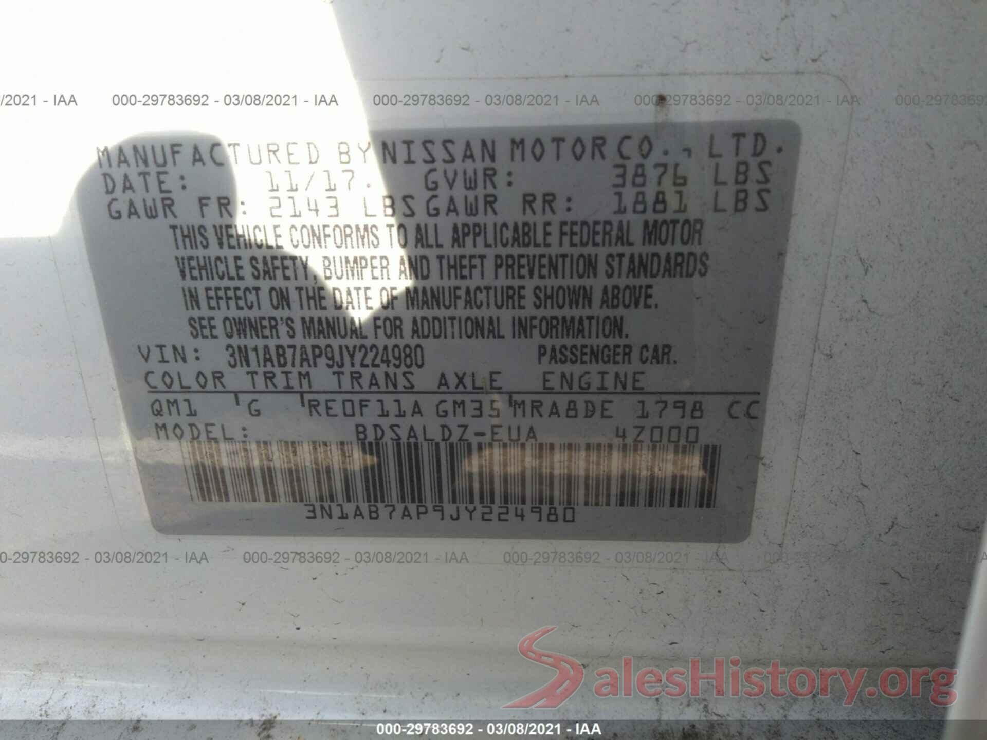 3N1AB7AP9JY224980 2018 NISSAN SENTRA