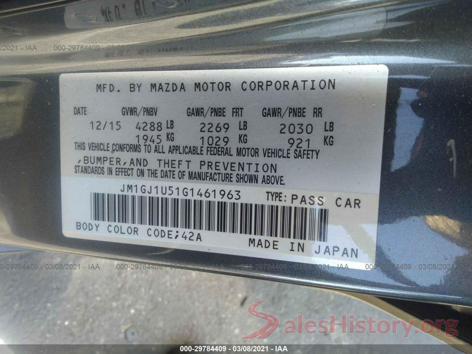 JM1GJ1U51G1461963 2016 MAZDA MAZDA6