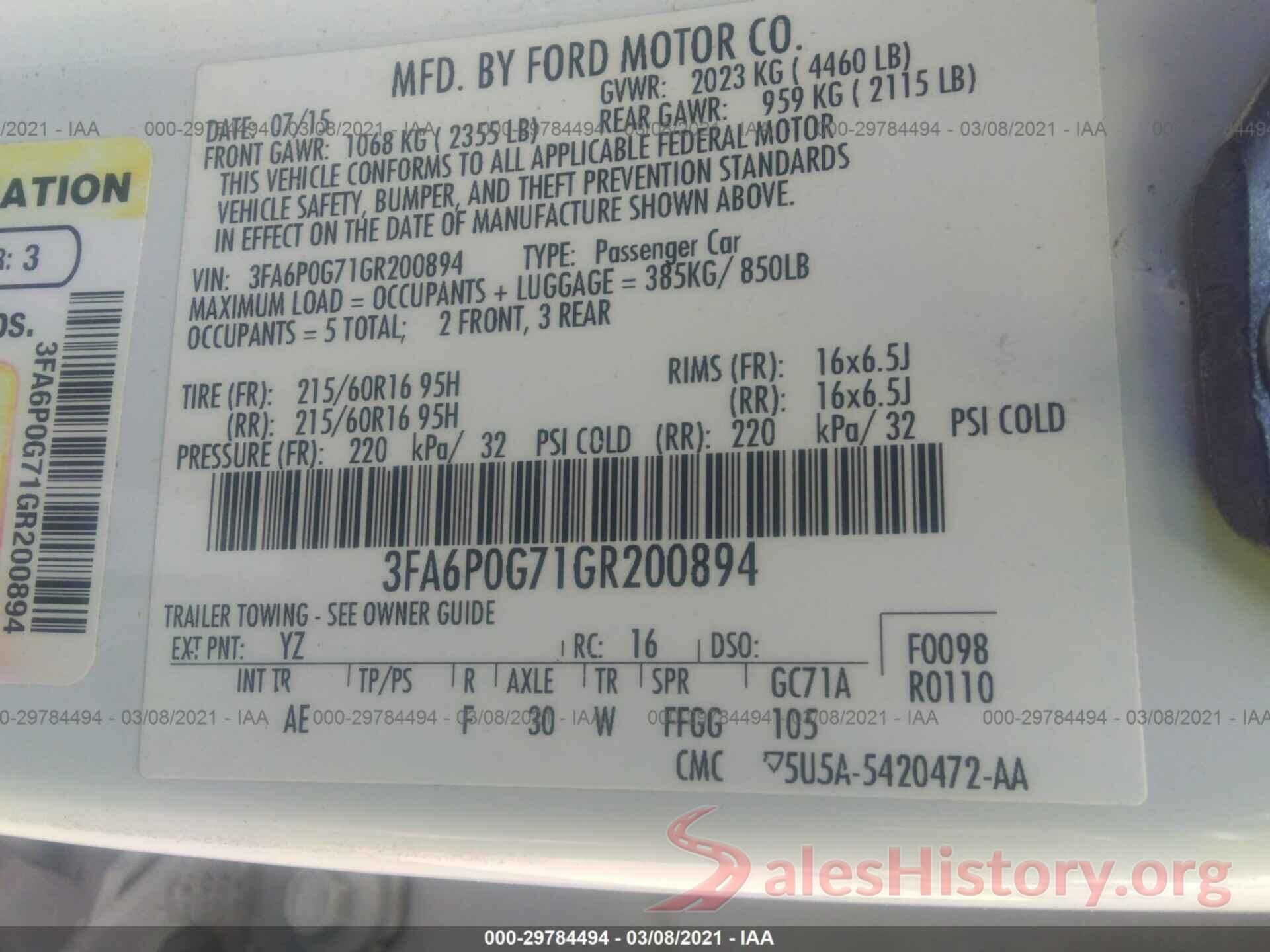 3FA6P0G71GR200894 2016 FORD FUSION