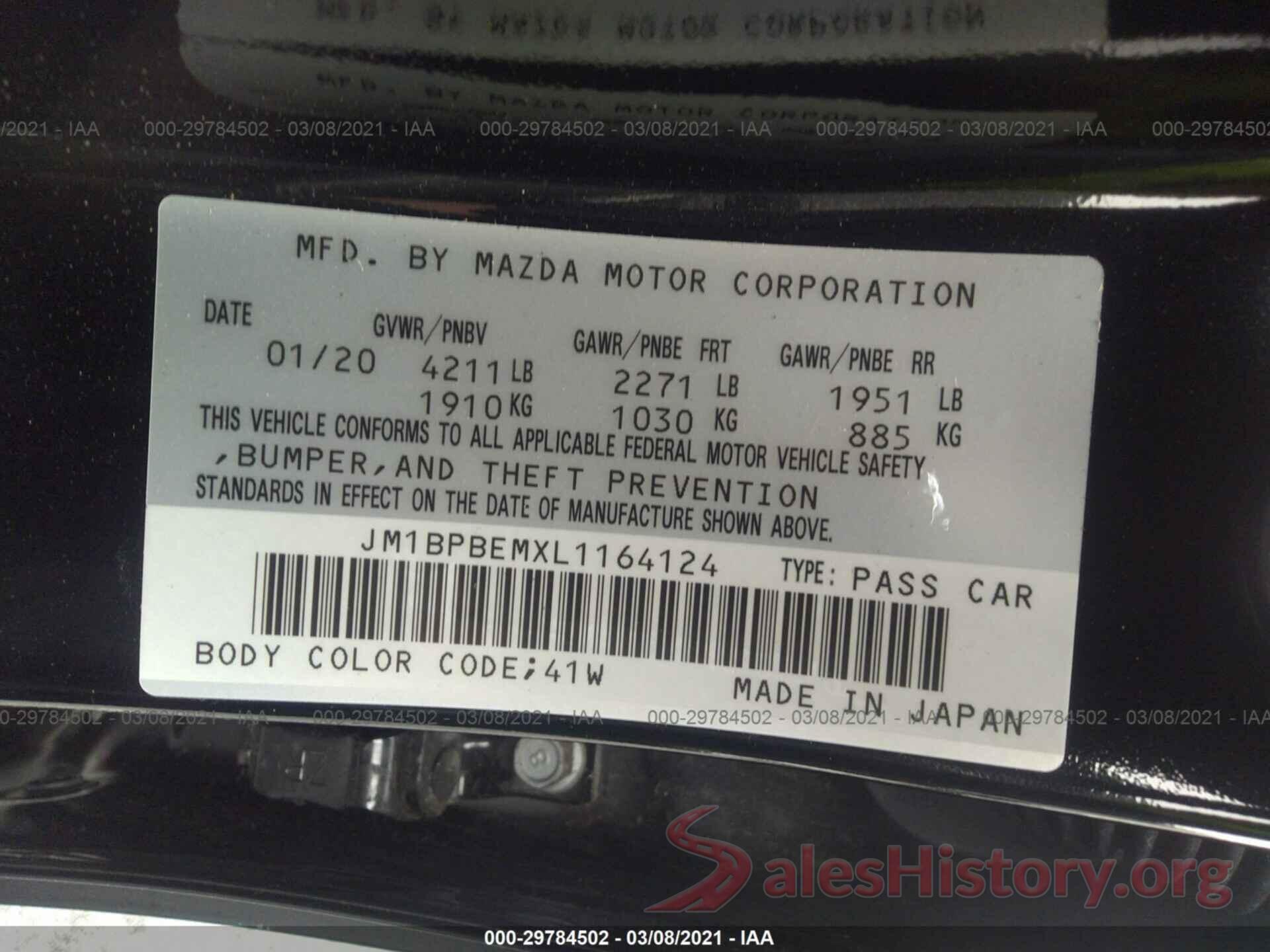 JM1BPBEMXL1164124 2020 MAZDA MAZDA3 SEDAN