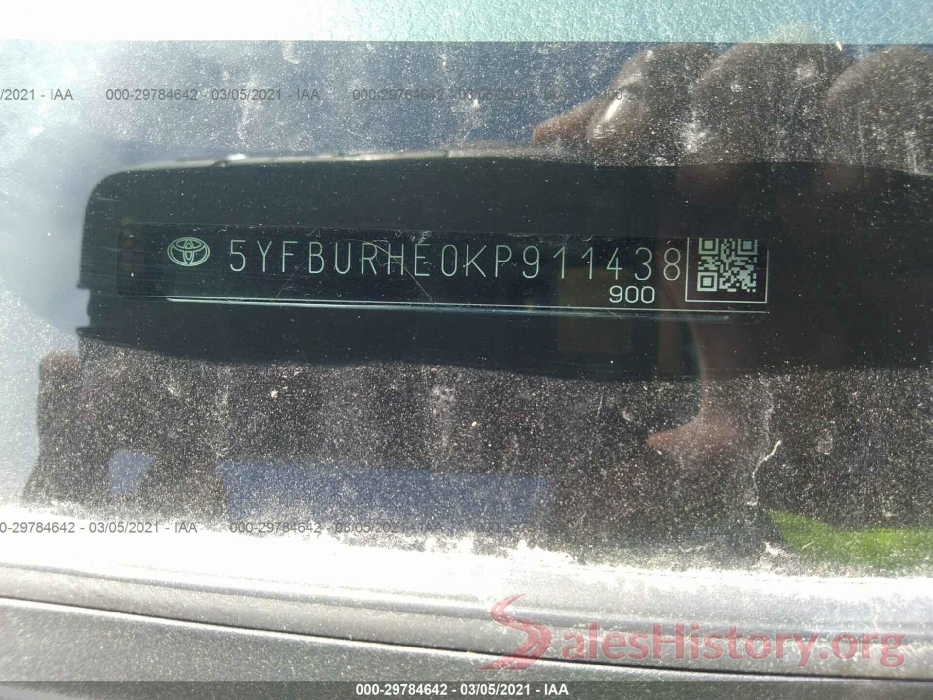 5YFBURHE0KP911438 2019 TOYOTA COROLLA