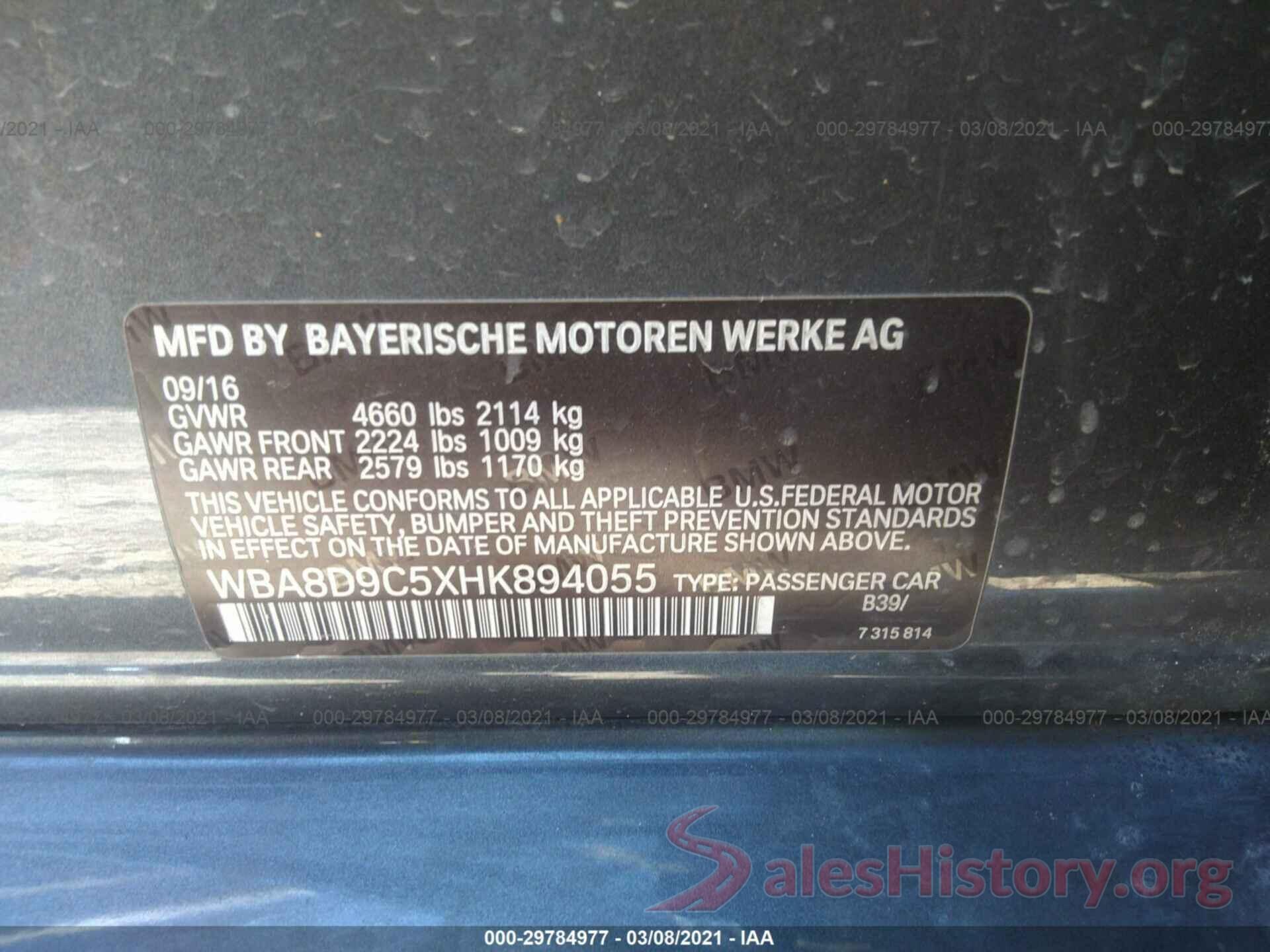 WBA8D9C5XHK894055 2017 BMW 3 SERIES