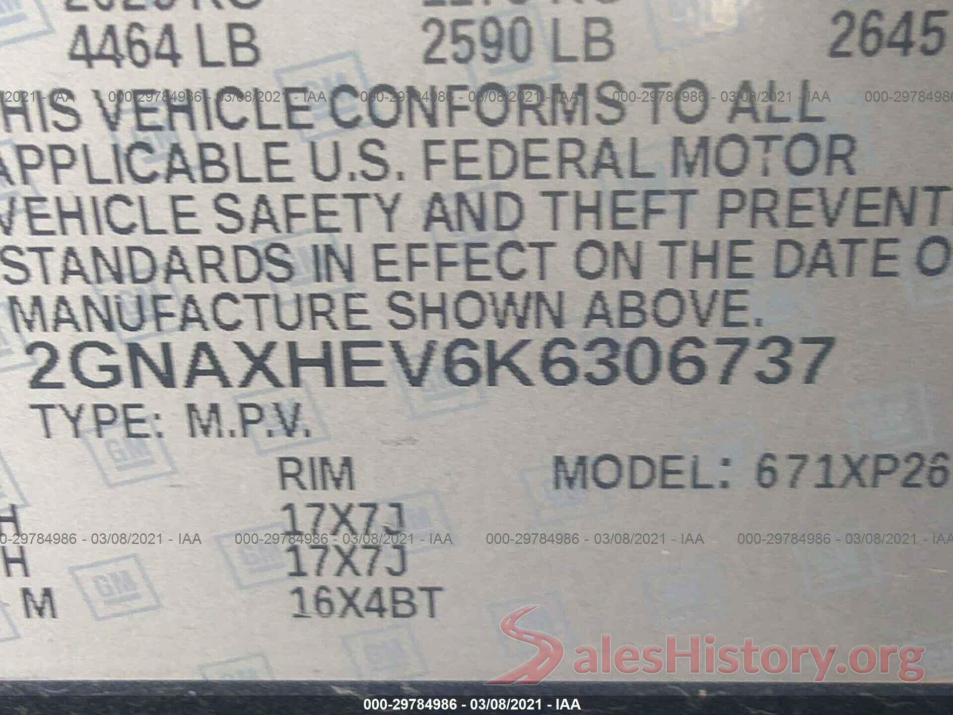 2GNAXHEV6K6306737 2019 CHEVROLET EQUINOX