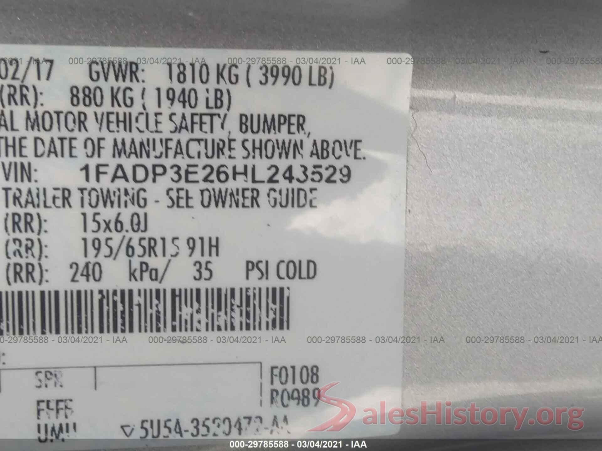 1FADP3E26HL243529 2017 FORD FOCUS