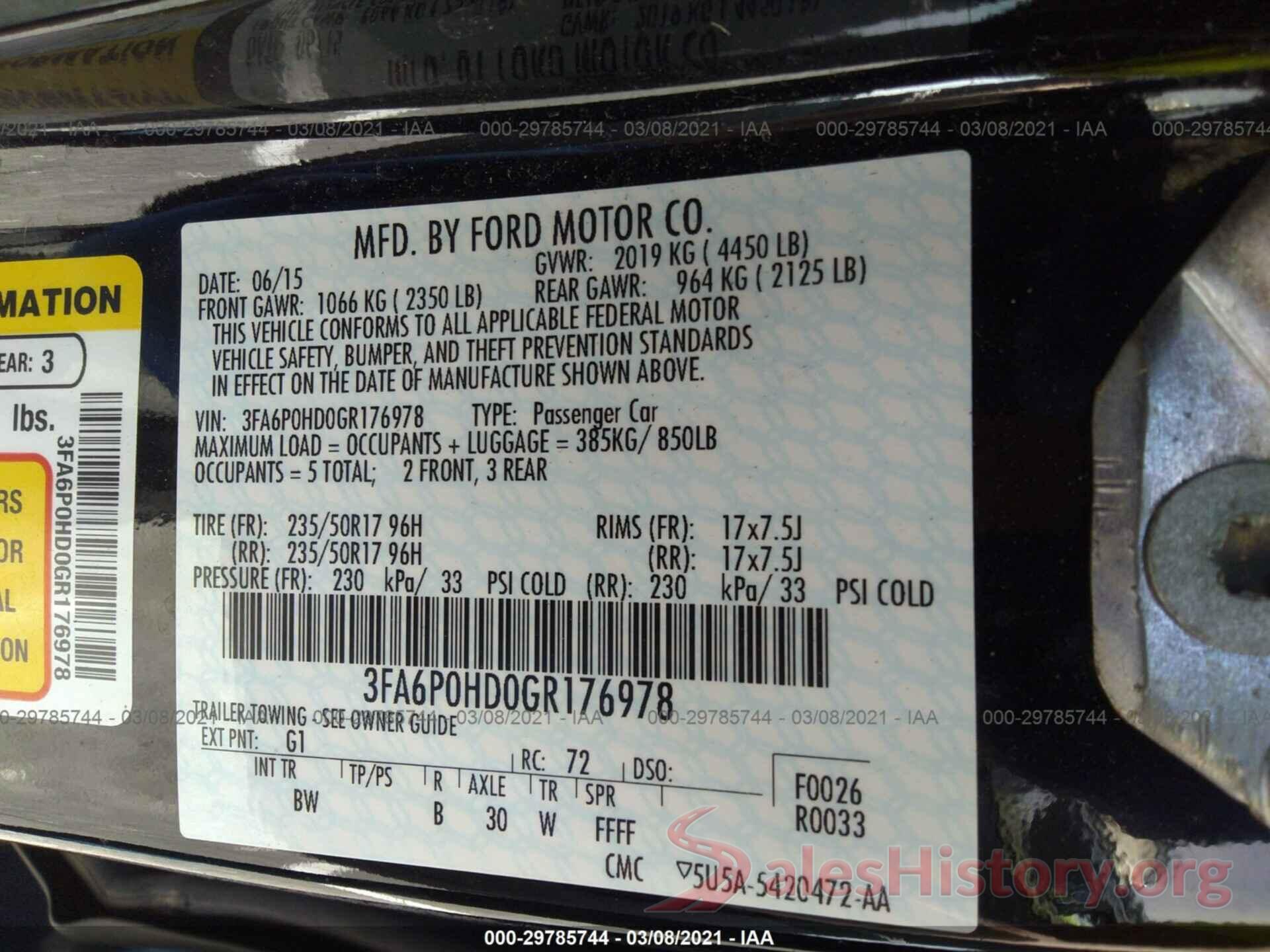 3FA6P0HD0GR176978 2016 FORD FUSION