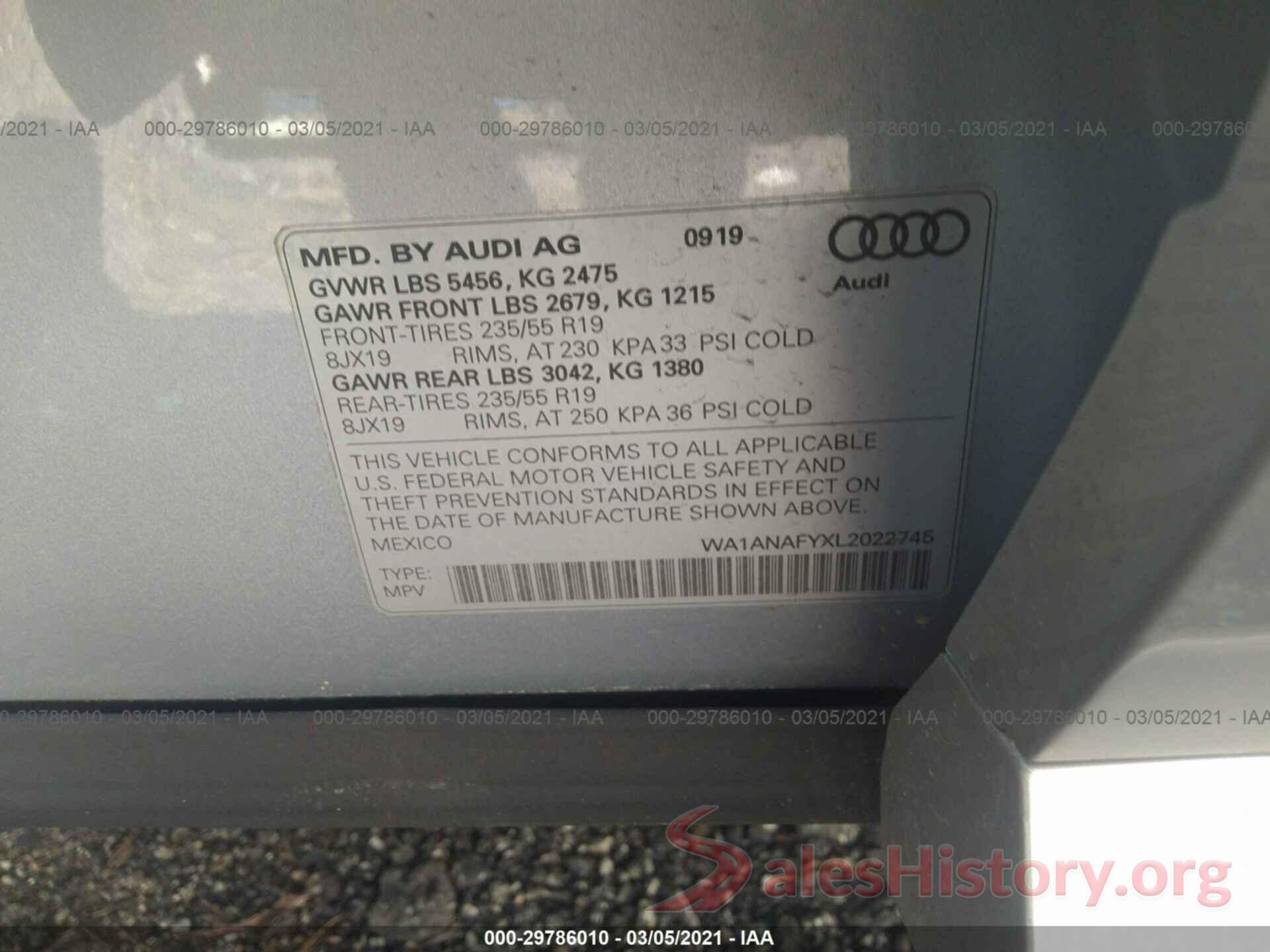 WA1ANAFYXL2022745 2020 AUDI Q5