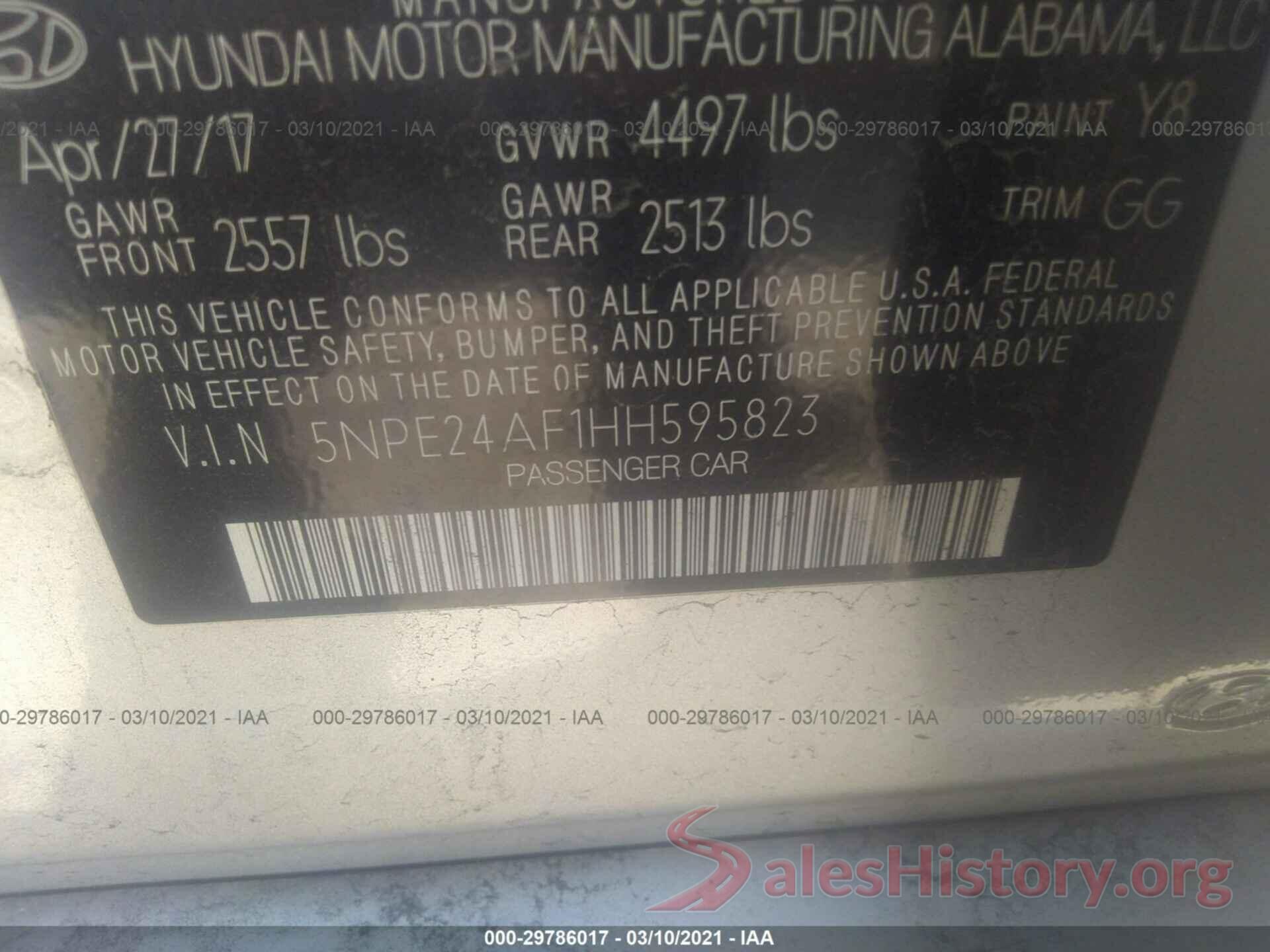 5NPE24AF1HH595823 2017 HYUNDAI SONATA