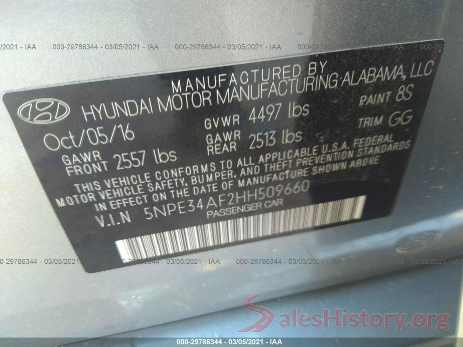 5NPE34AF2HH509660 2017 HYUNDAI SONATA