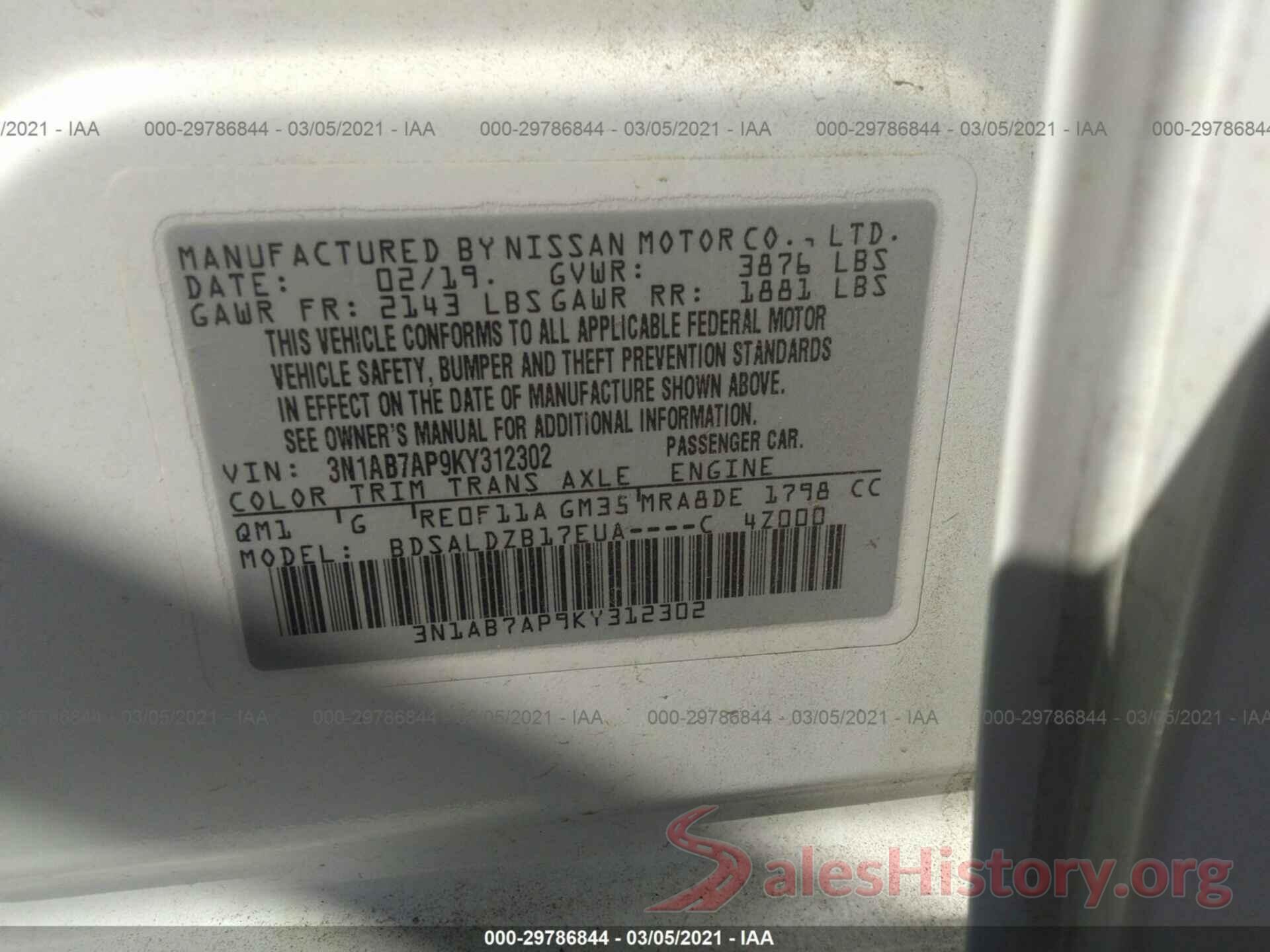 3N1AB7AP9KY312302 2019 NISSAN SENTRA