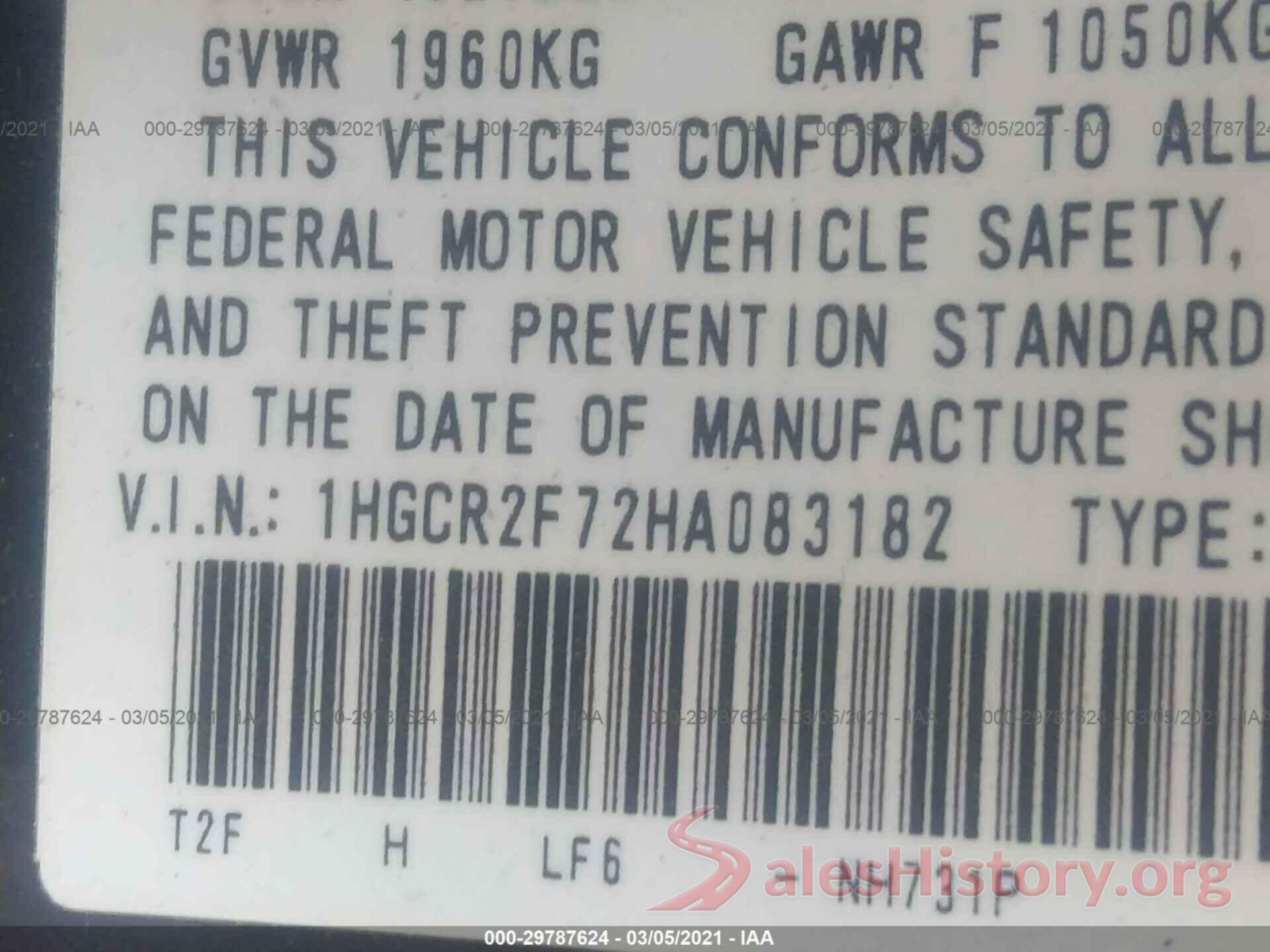 1HGCR2F72HA083182 2017 HONDA ACCORD SEDAN