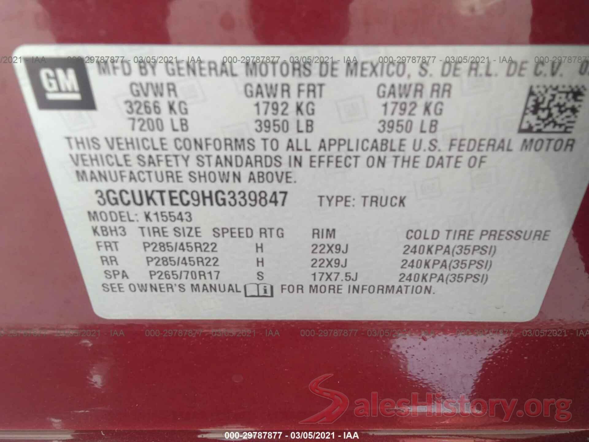 3GCUKTEC9HG339847 2017 CHEVROLET SILVERADO 1500