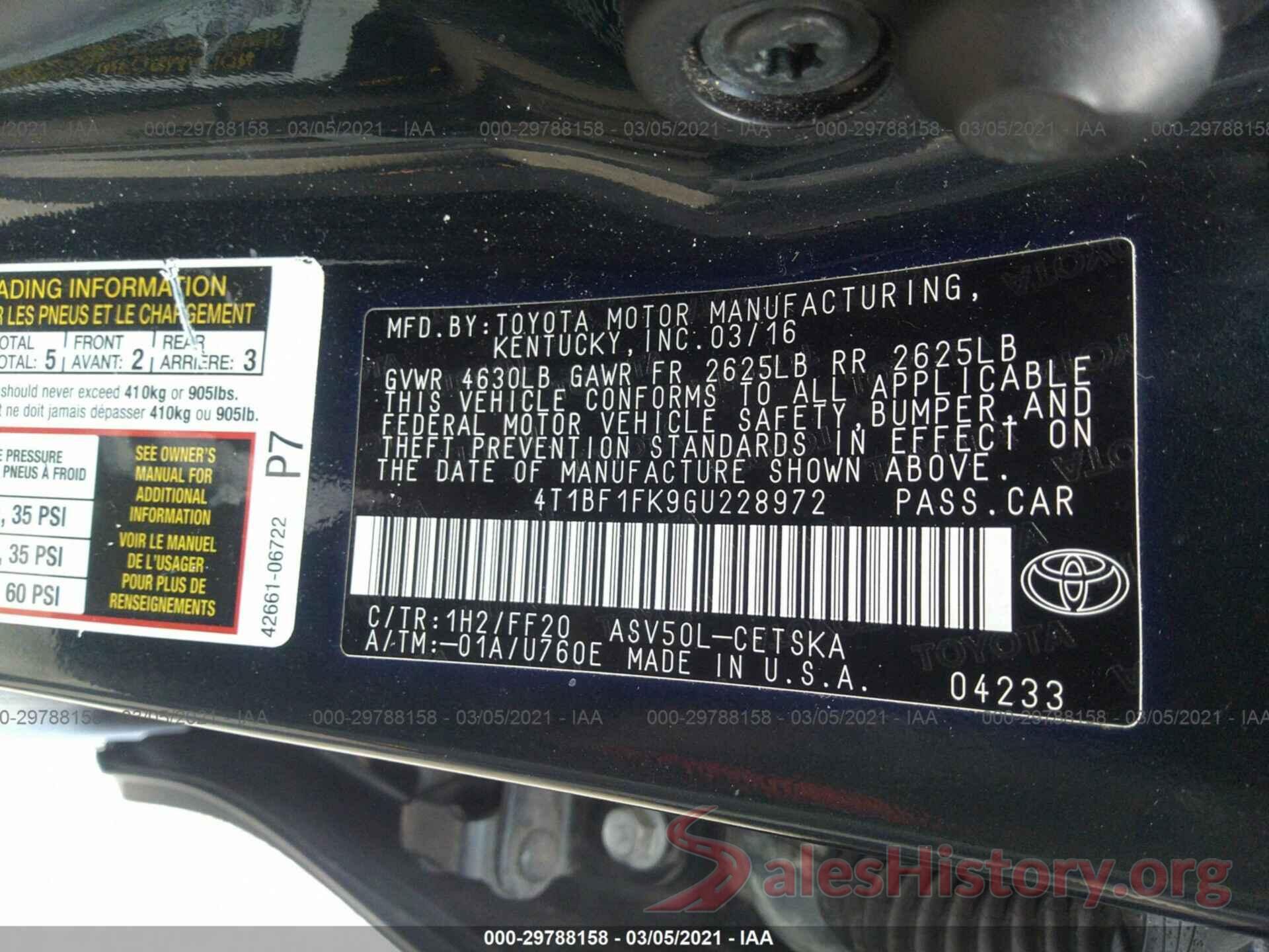 4T1BF1FK9GU228972 2016 TOYOTA CAMRY