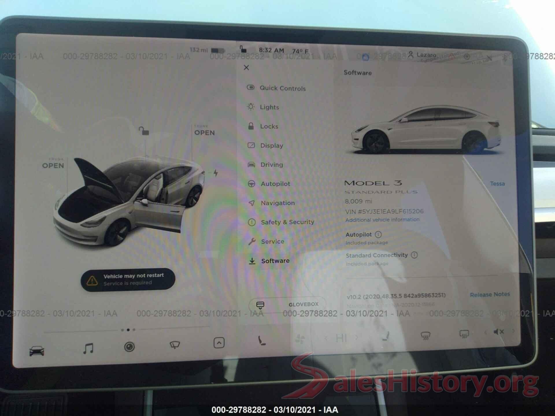 5YJ3E1EA9LF615206 2020 TESLA MODEL 3