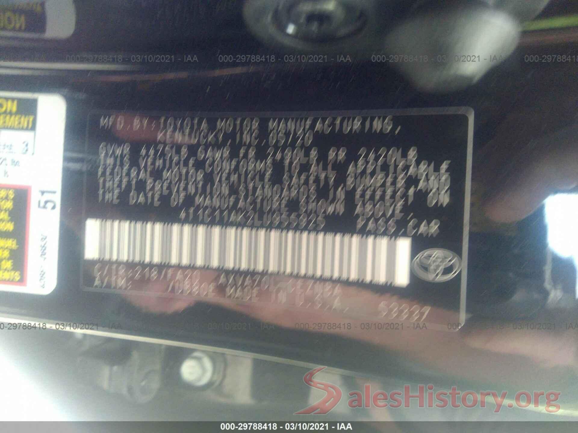 4T1C11AK2LU955925 2020 TOYOTA CAMRY