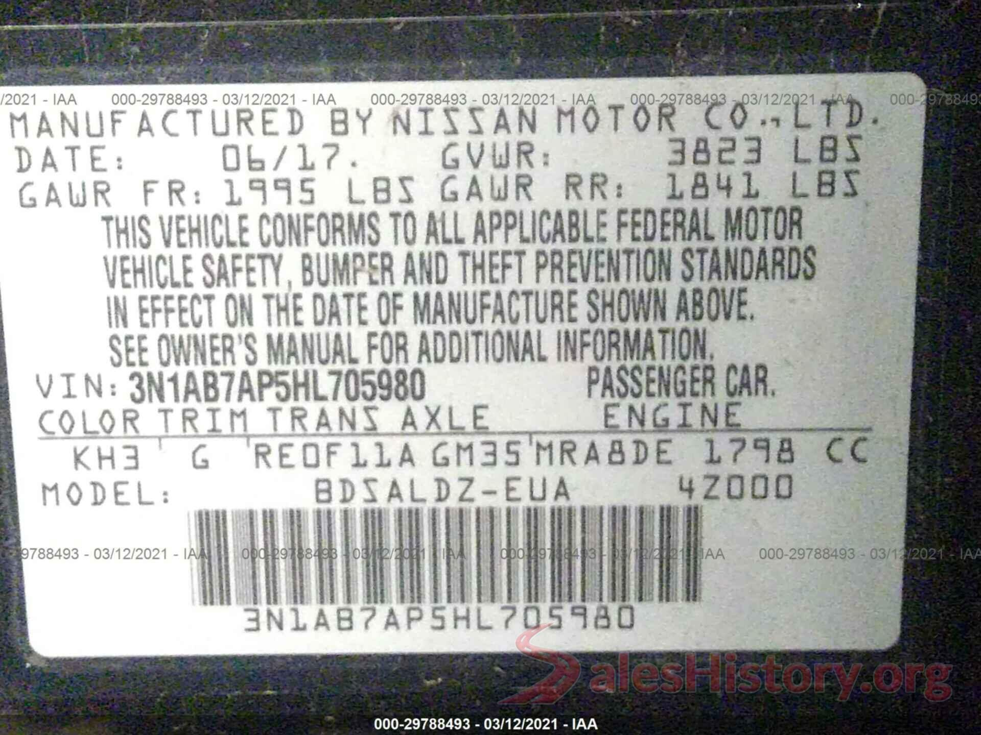 3N1AB7AP5HL705980 2017 NISSAN SENTRA