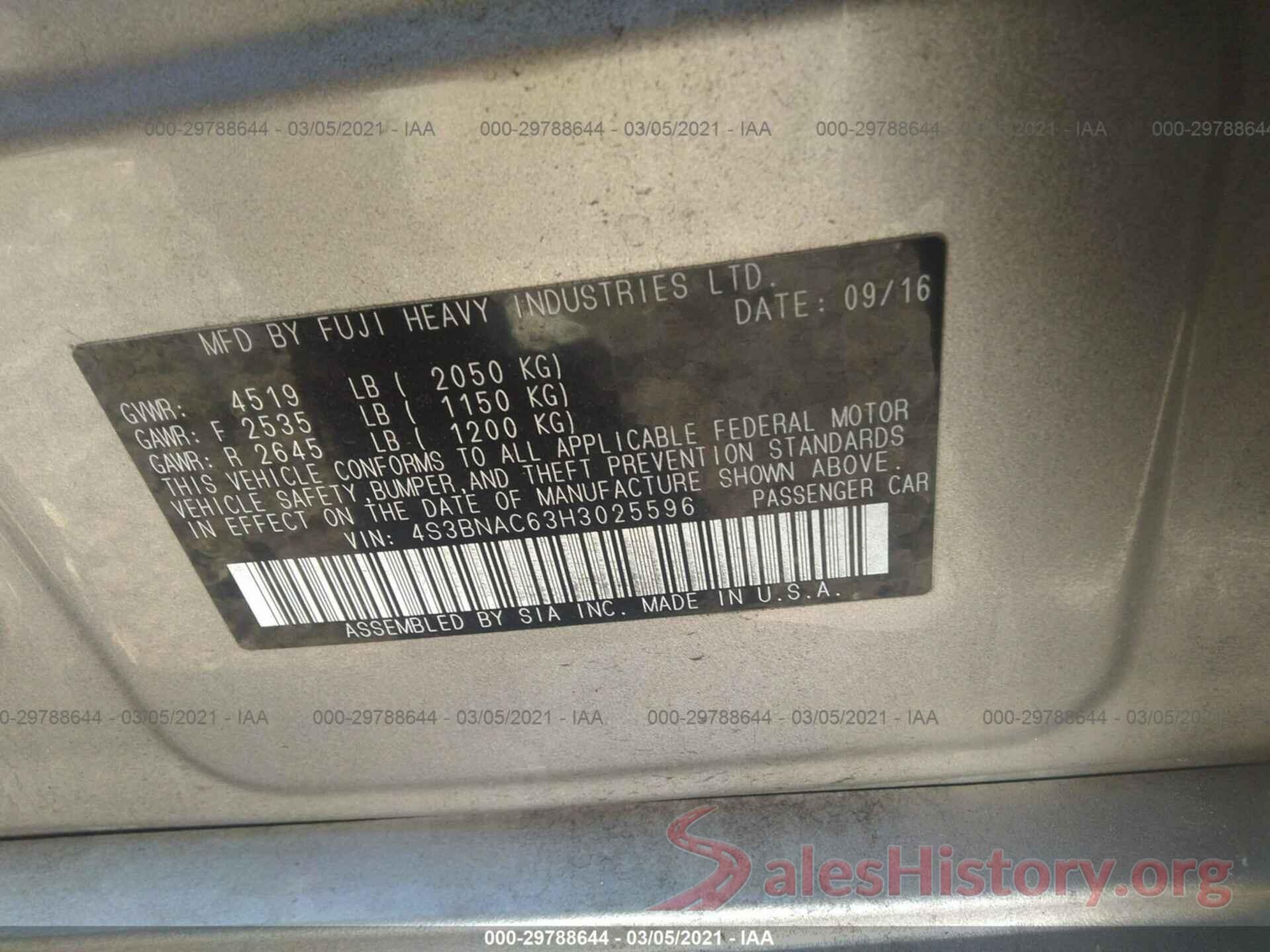 4S3BNAC63H3025596 2017 SUBARU LEGACY