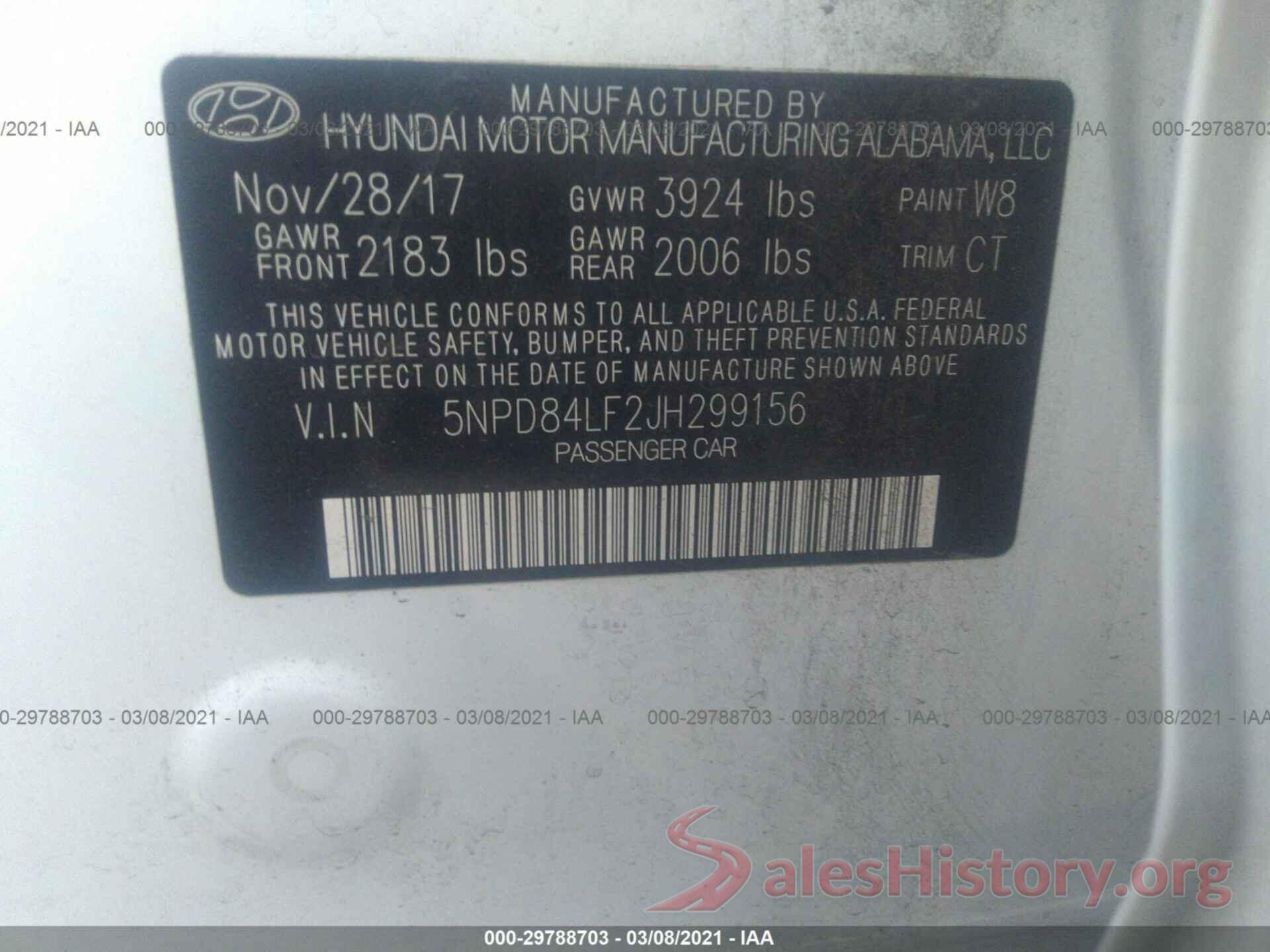 5NPD84LF2JH299156 2018 HYUNDAI ELANTRA