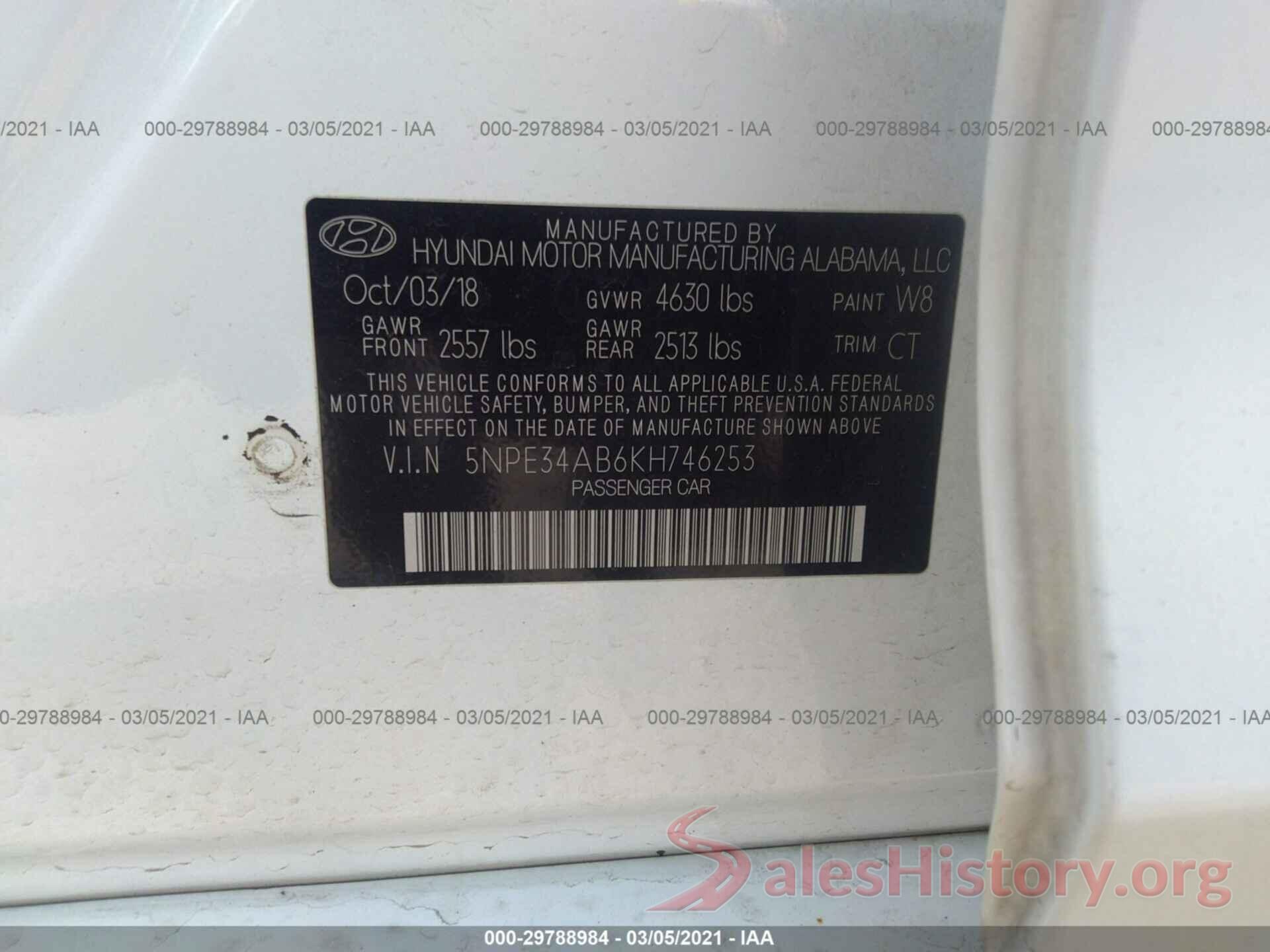 5NPE34AB6KH746253 2019 HYUNDAI SONATA