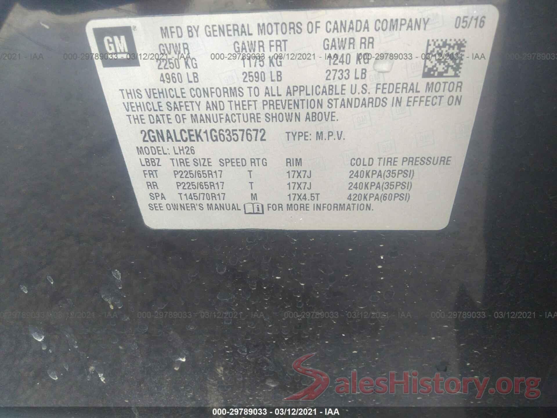 2GNALCEK1G6357672 2016 CHEVROLET EQUINOX