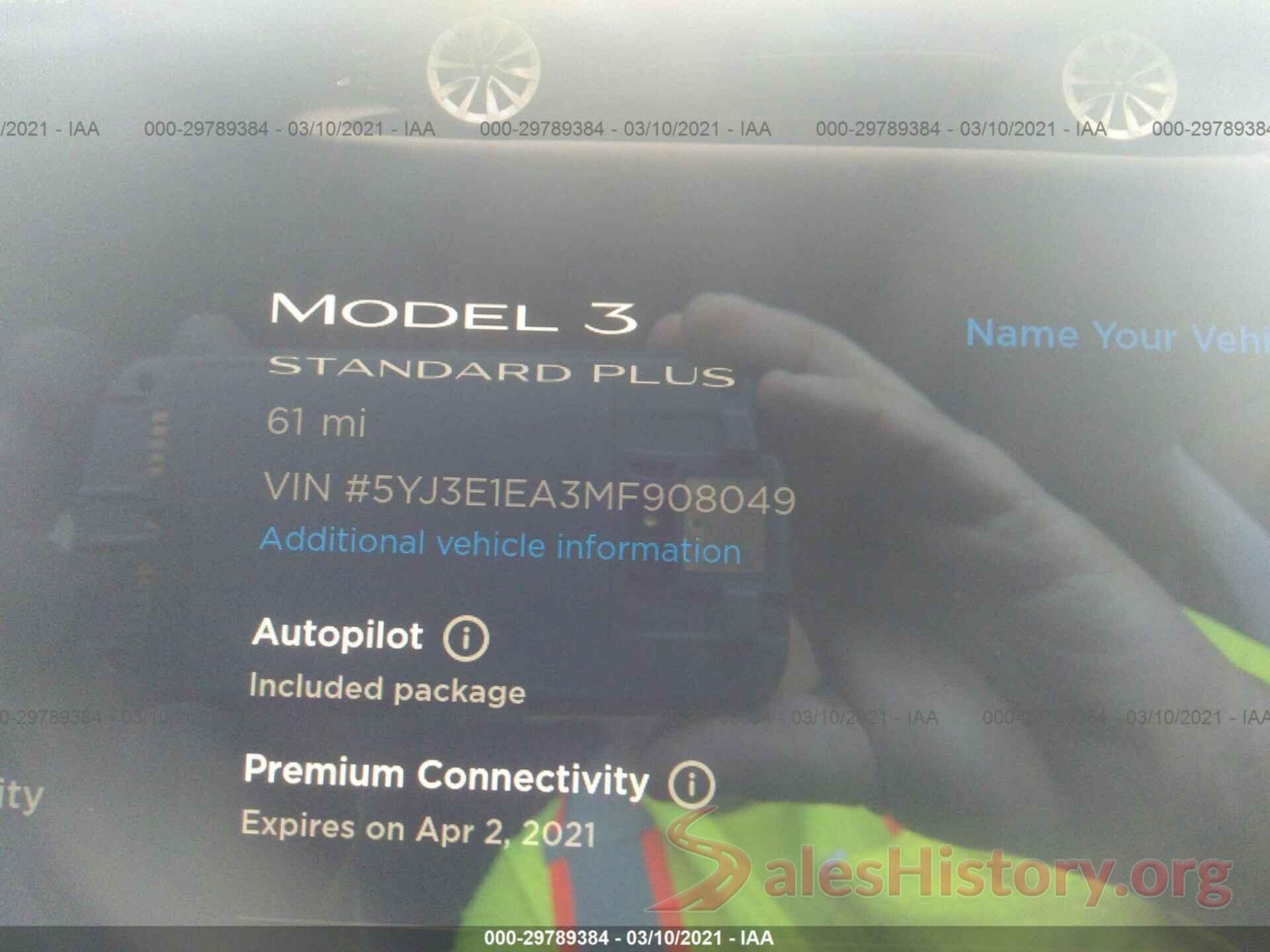 5YJ3E1EA3MF908049 2021 TESLA MODEL 3