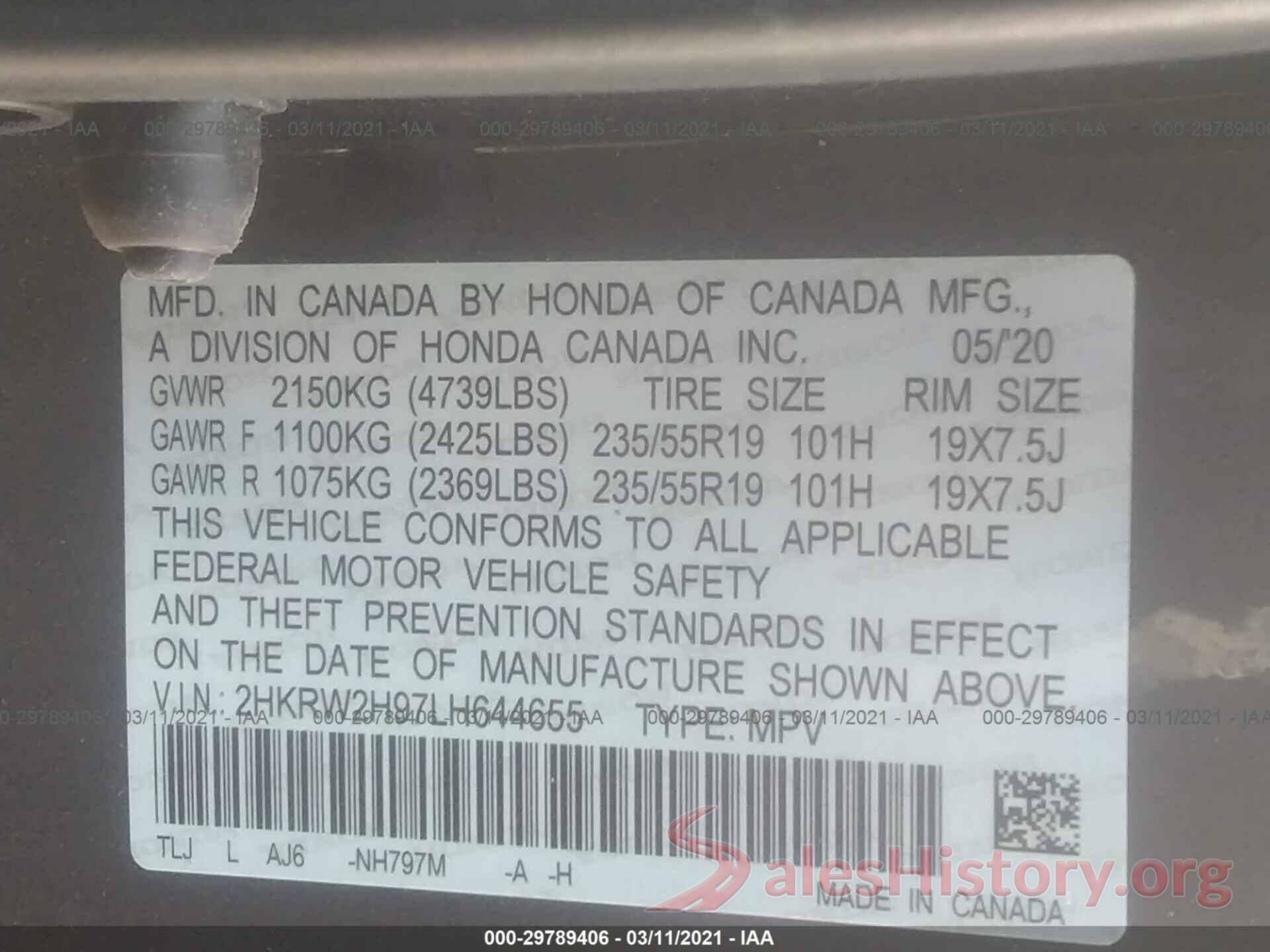 2HKRW2H97LH644655 2020 HONDA CR-V