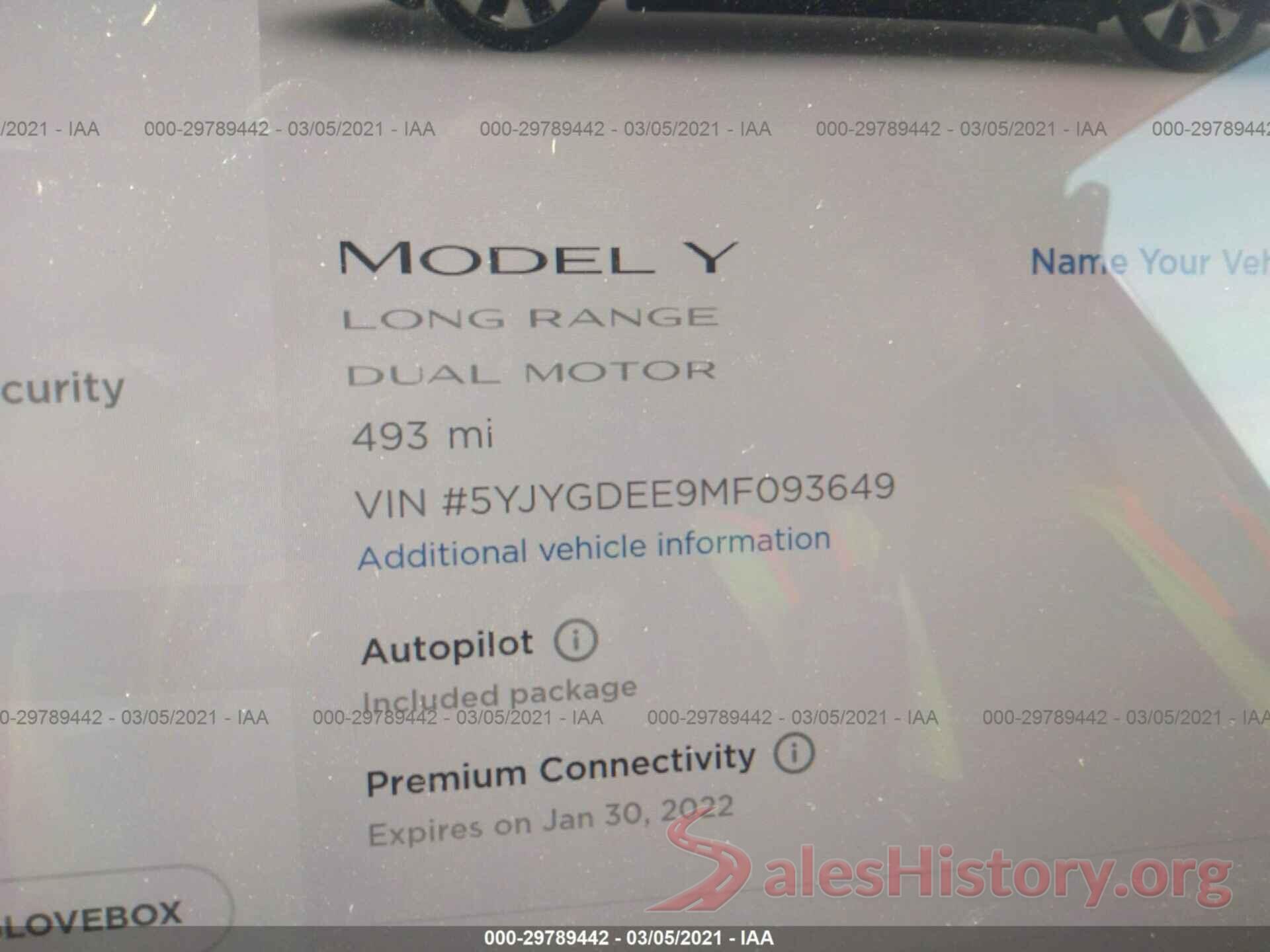 5YJYGDEE9MF093649 2021 TESLA MODEL Y