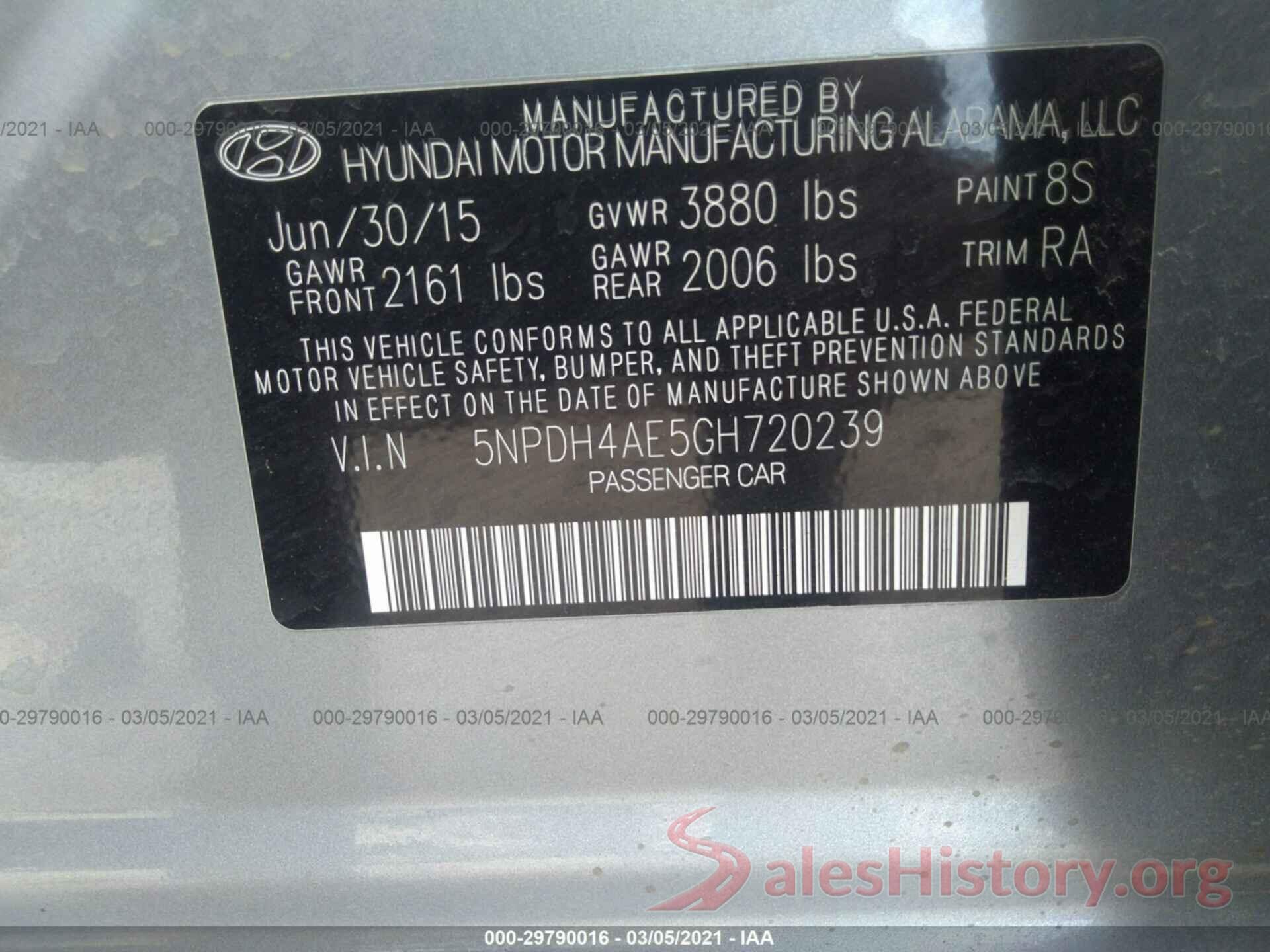 5NPDH4AE5GH720239 2016 HYUNDAI ELANTRA