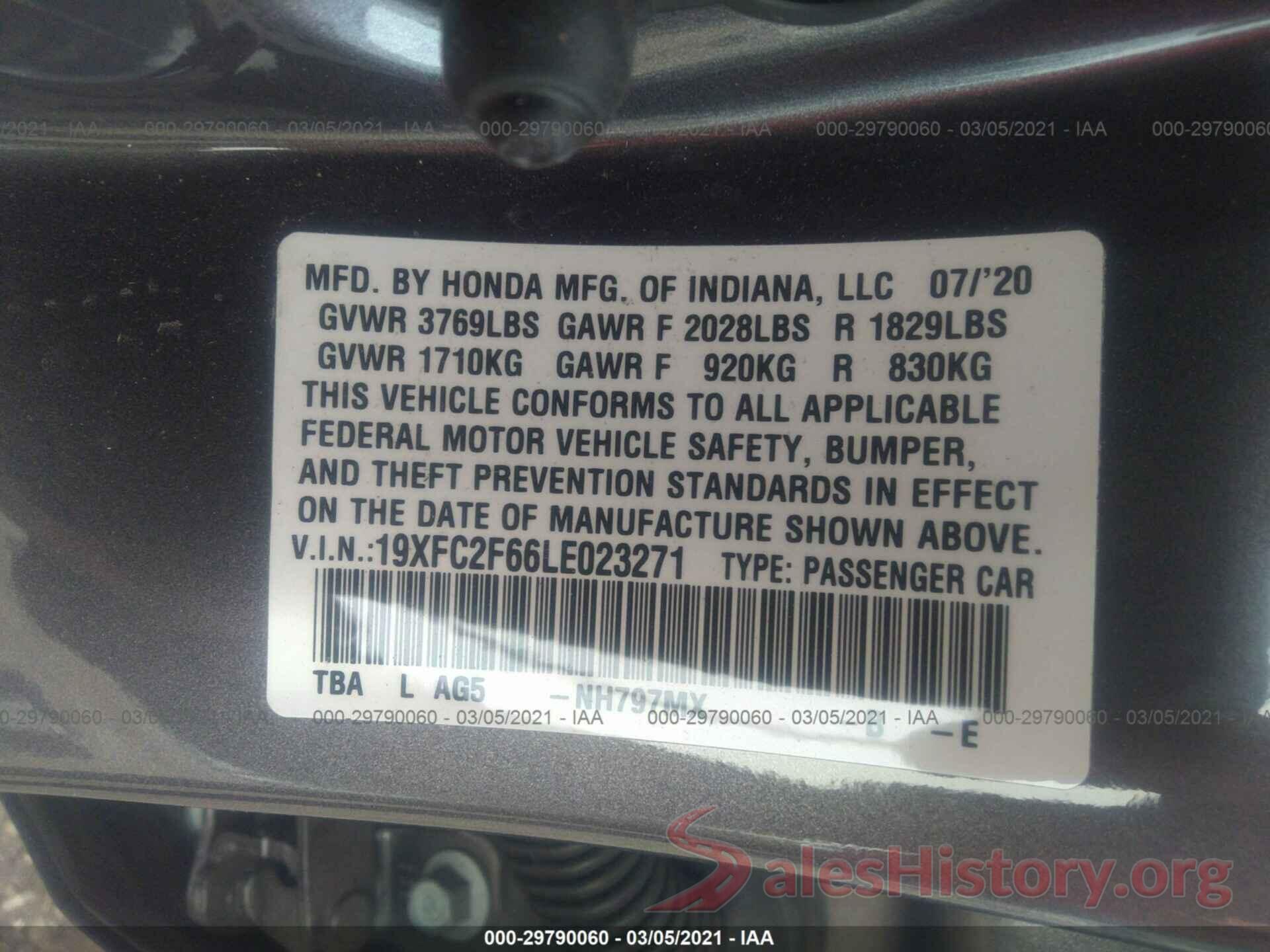 19XFC2F66LE023271 2020 HONDA CIVIC SEDAN