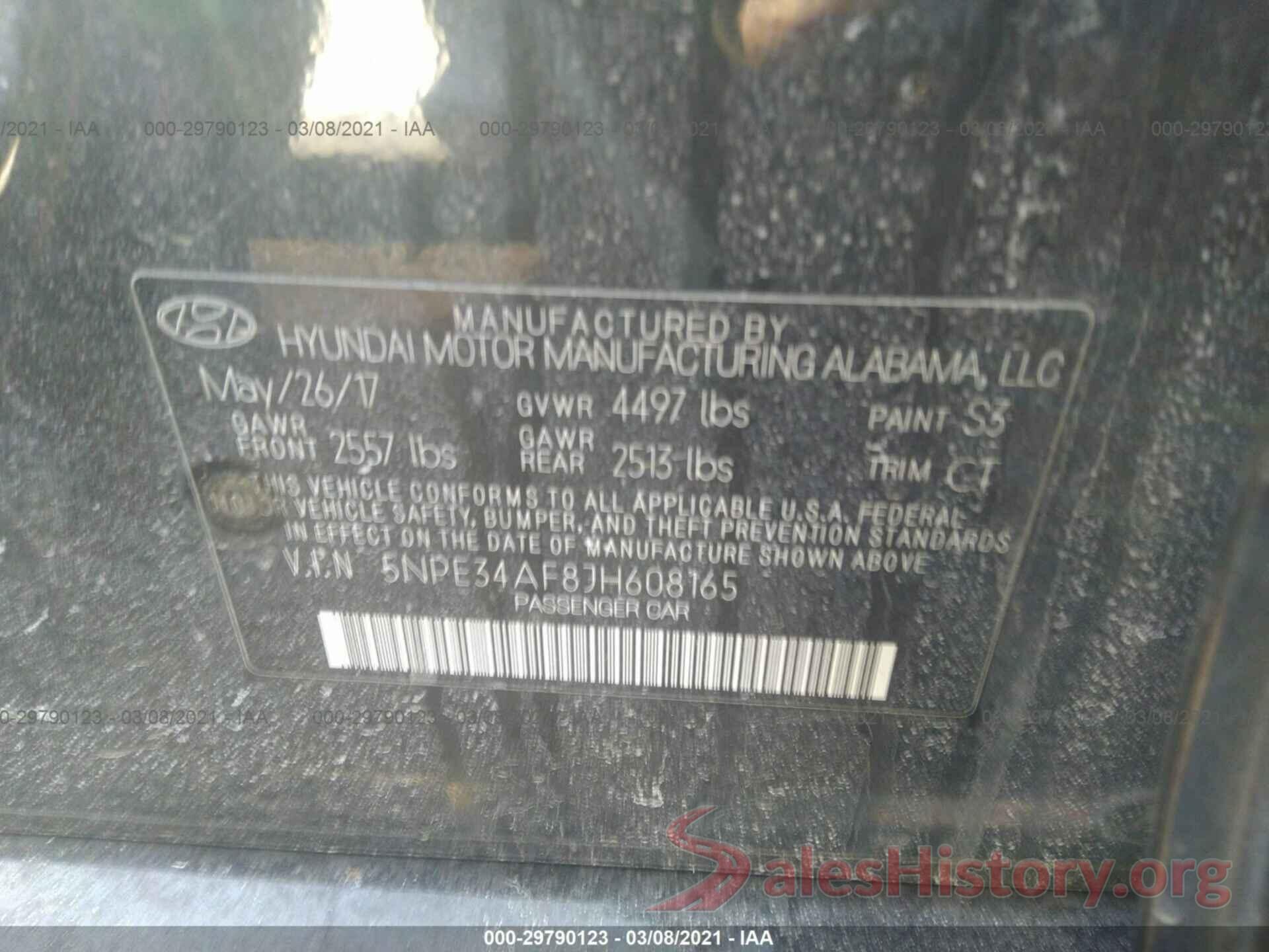 5NPE34AF8JH608165 2018 HYUNDAI SONATA