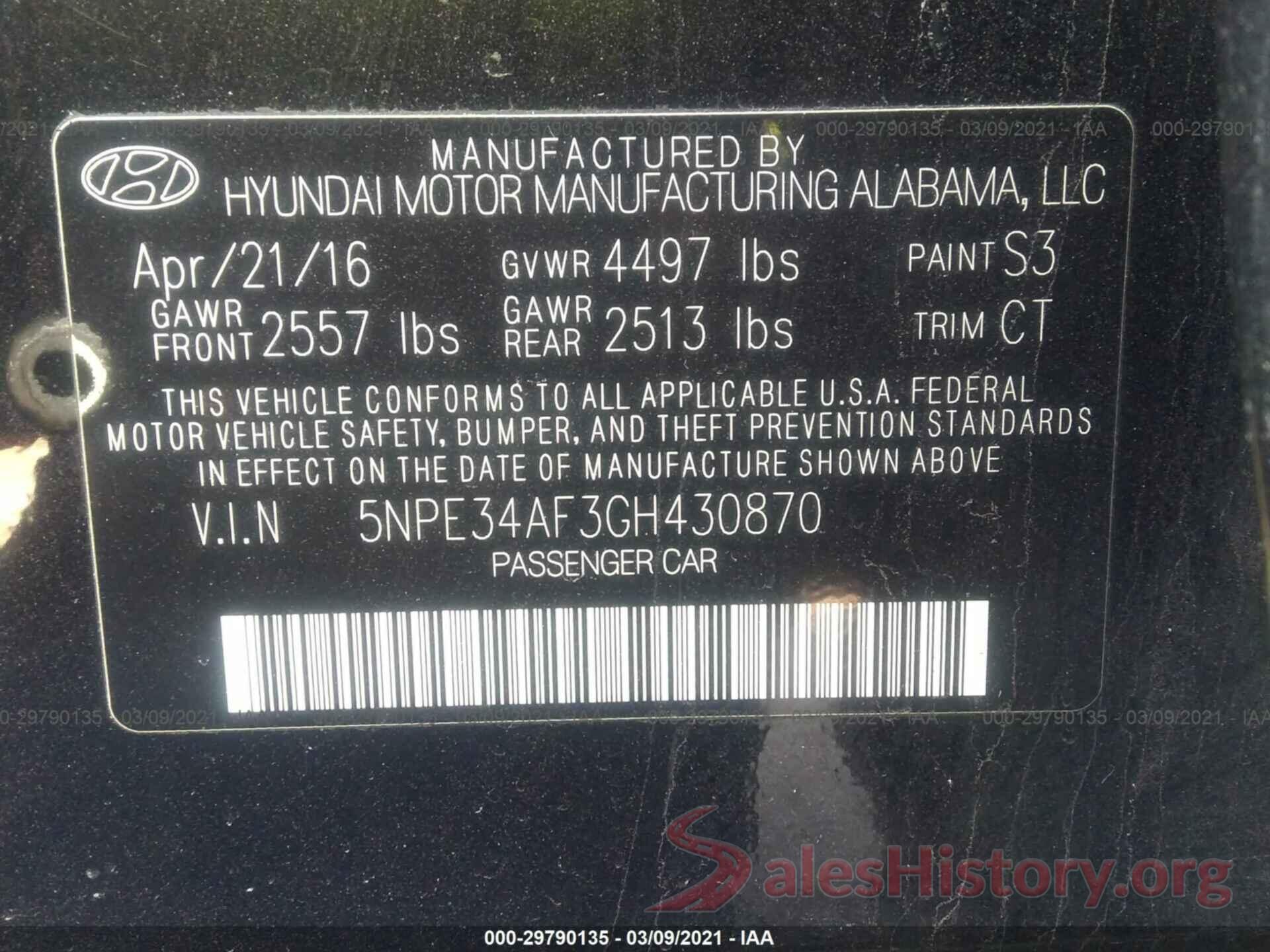 5NPE34AF3GH430870 2016 HYUNDAI SONATA