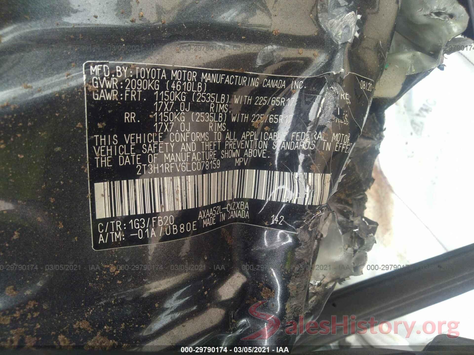 2T3H1RFV6LC078159 2020 TOYOTA RAV4