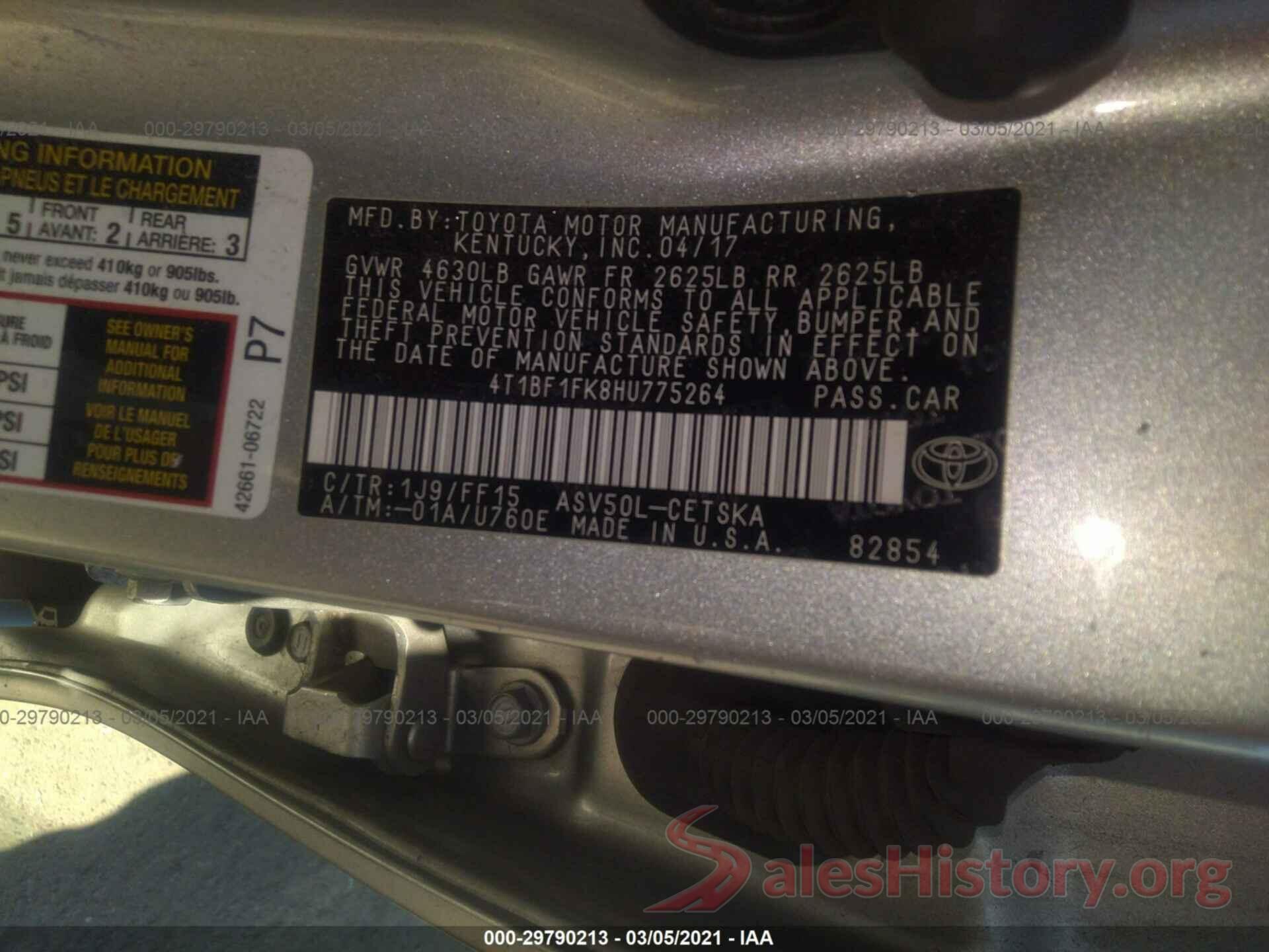 4T1BF1FK8HU775264 2017 TOYOTA CAMRY