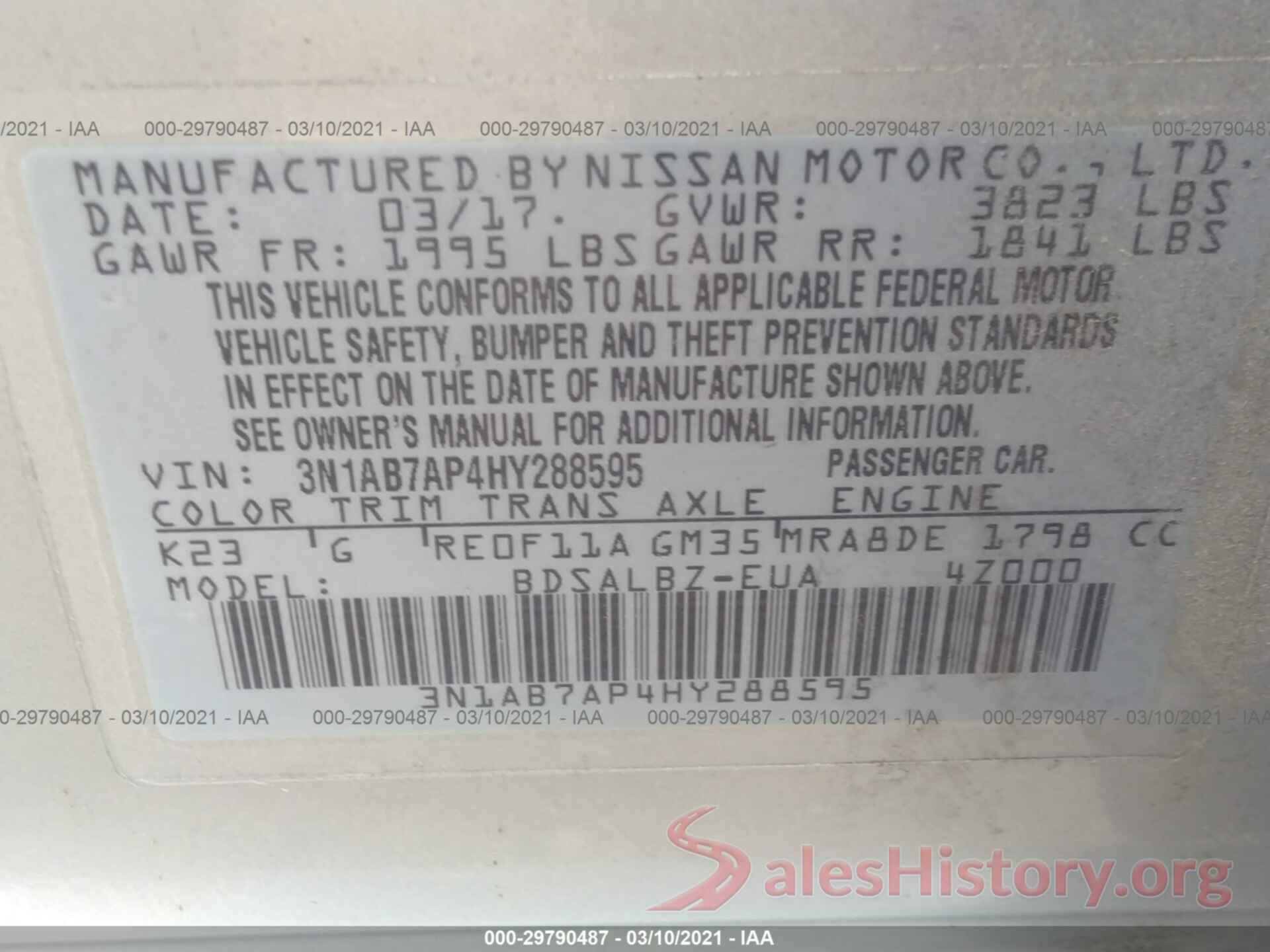 3N1AB7AP4HY288595 2017 NISSAN SENTRA